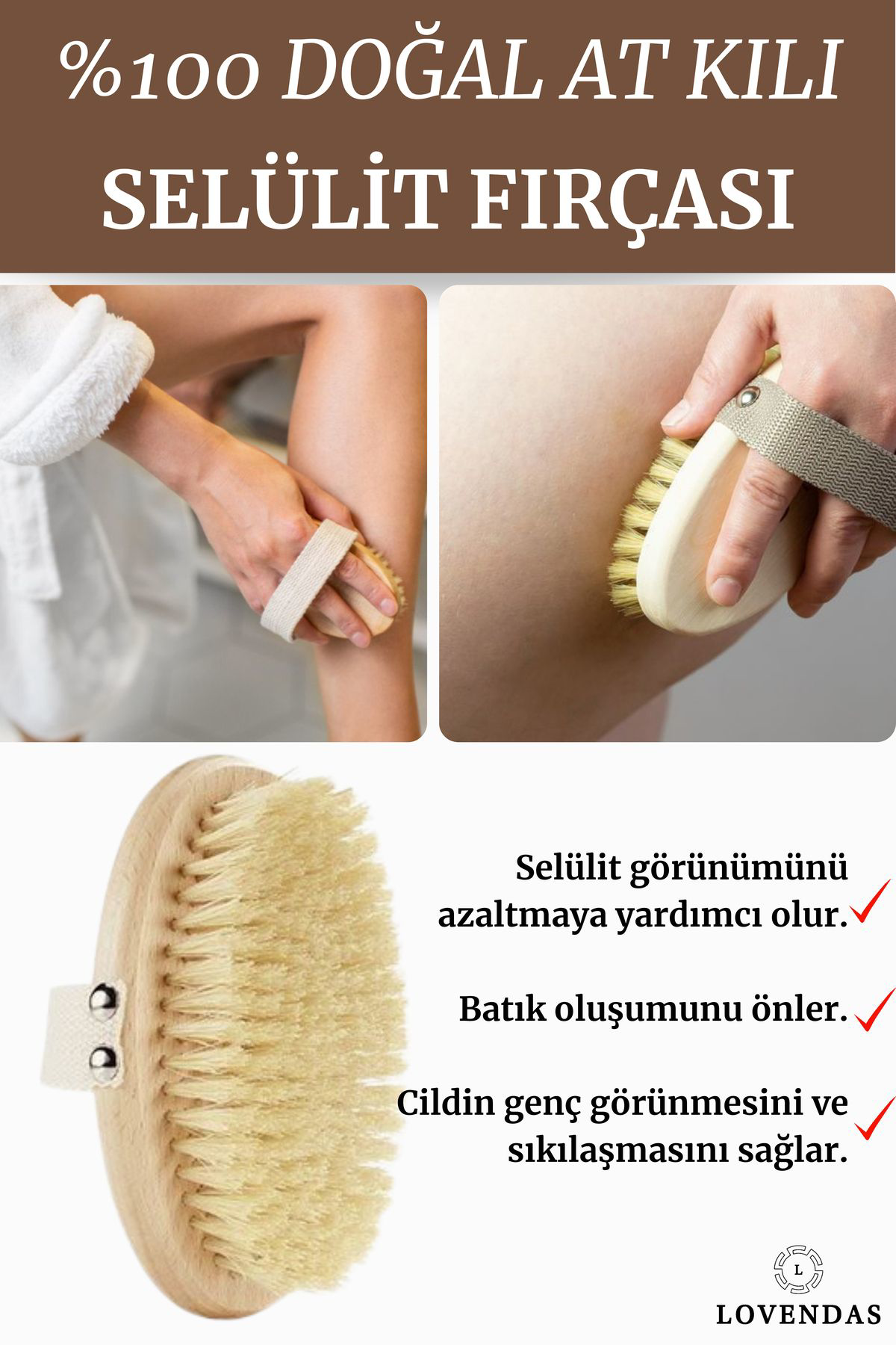 Lovendas Doğal At Kili Firçasi % 100 - Selülit Firçasi Kuru Firçalama