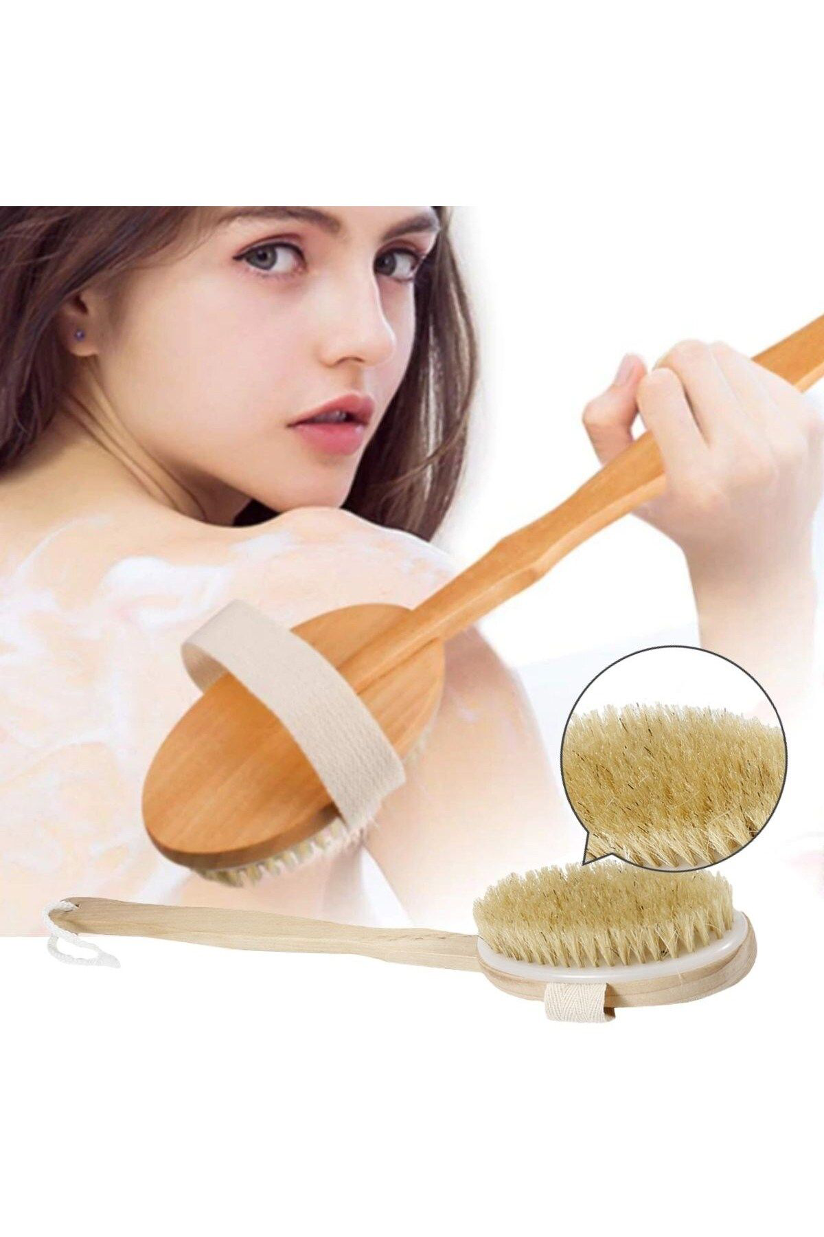Ok Aksesuar Doğal At Kili Selülit Karşiti Sapi Çikabilen Ahşap Banyo Firçasi