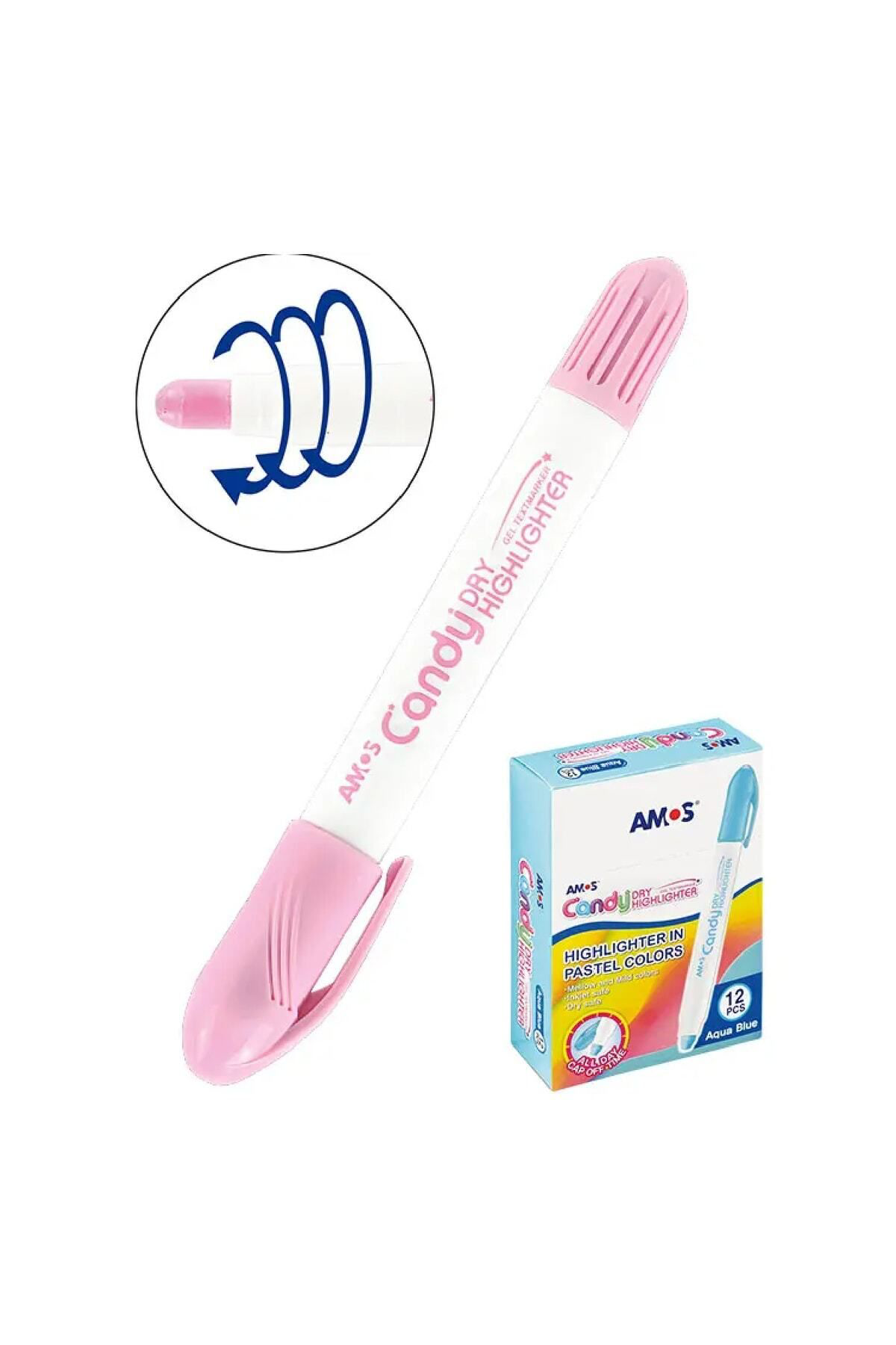 Amos Dry Candy Fosforlu Kalem Pastel Pembe