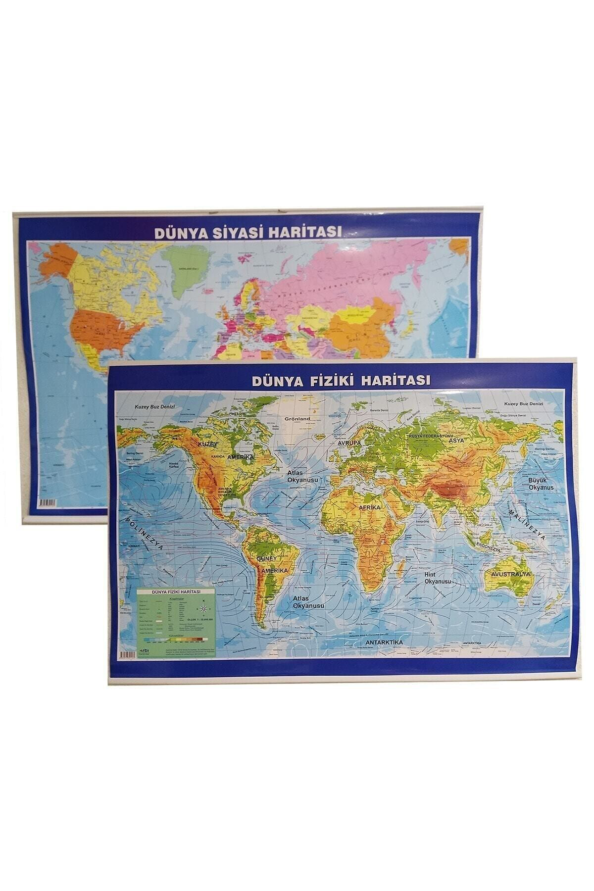Arti Dünya Siyasi Fiziki Haritasi Çift Tarafli 70X100 Cm
