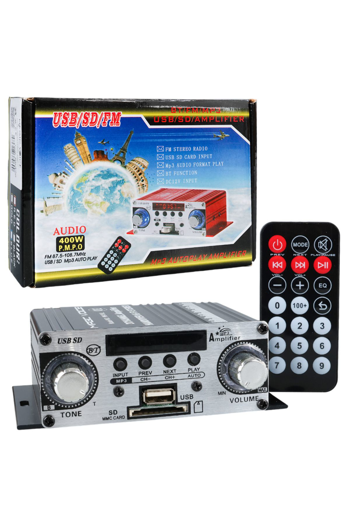 Robotrend E Yw-191L 12 Volt 100 Watt Motosiklet Bluetooth Amfi Usb/Sd 2 Kan