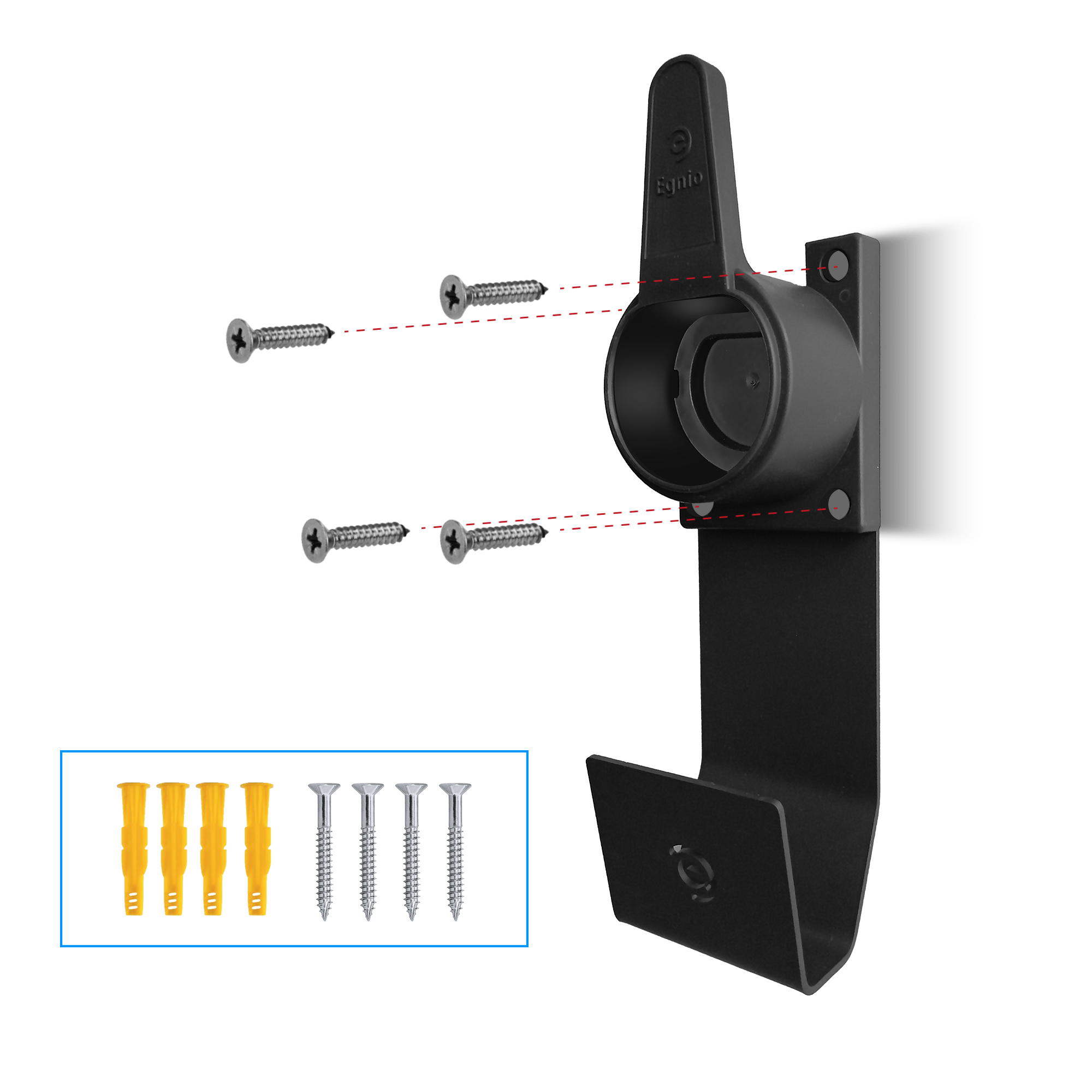 Egnio  Type2 Ev Hanger / Elektrikli Araç Tip2 Soket Uyumlu Kablo Toparlayici Ve Metal Aski ''Siyah''