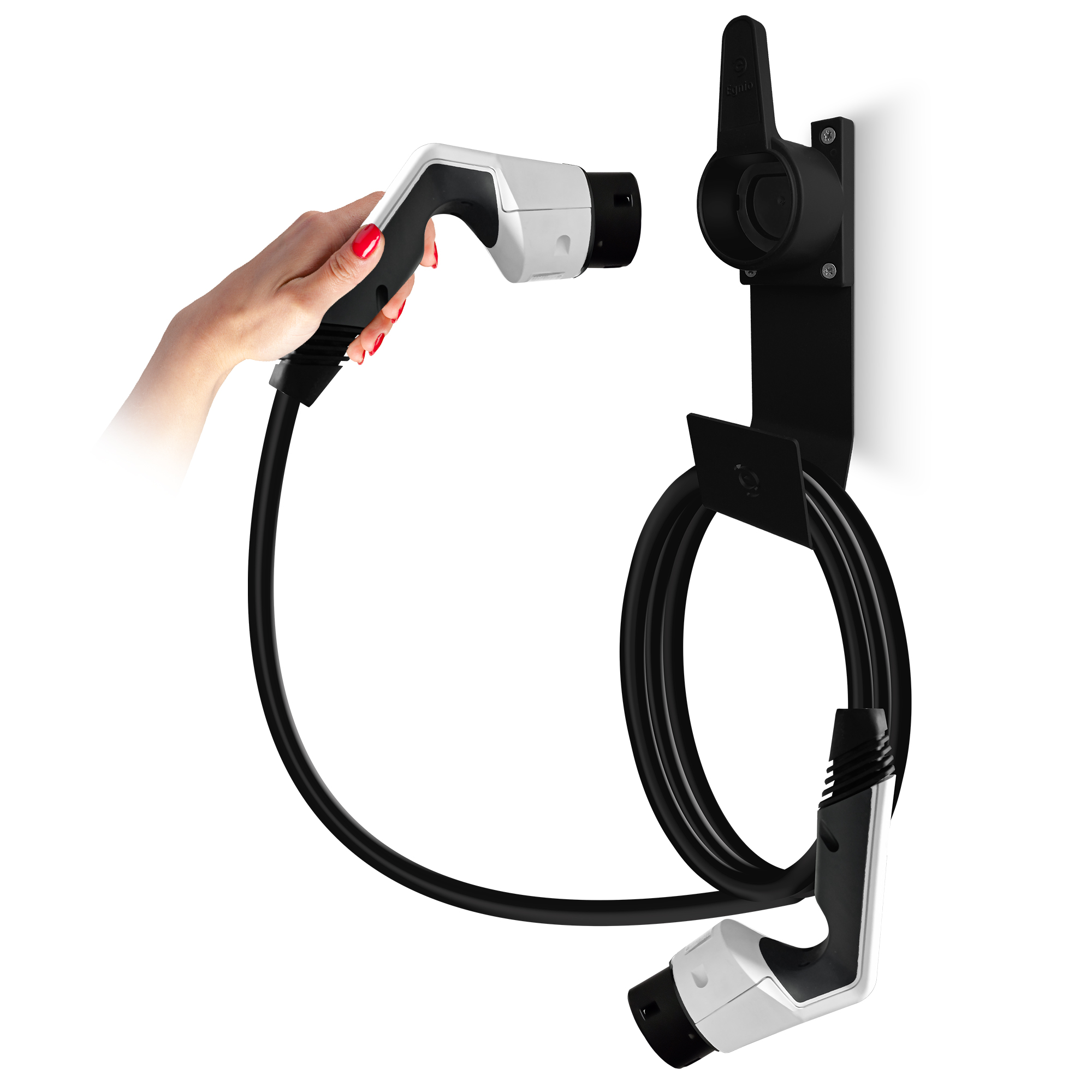 Egnio  Type2 Ev Hanger / Elektrikli Araç Tip2 Soket Uyumlu Kablo Toparlayici Ve Metal Aski ''Siyah''