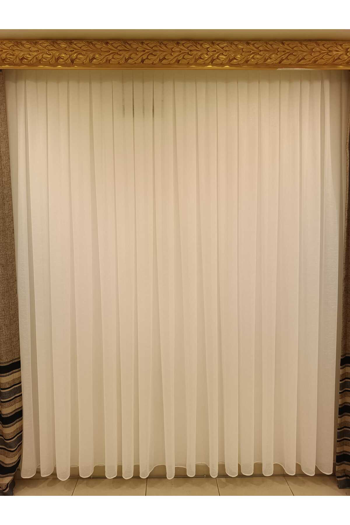 Özgün Home Ekru Kristal Tül Perde (Sik 1X3 Pile)