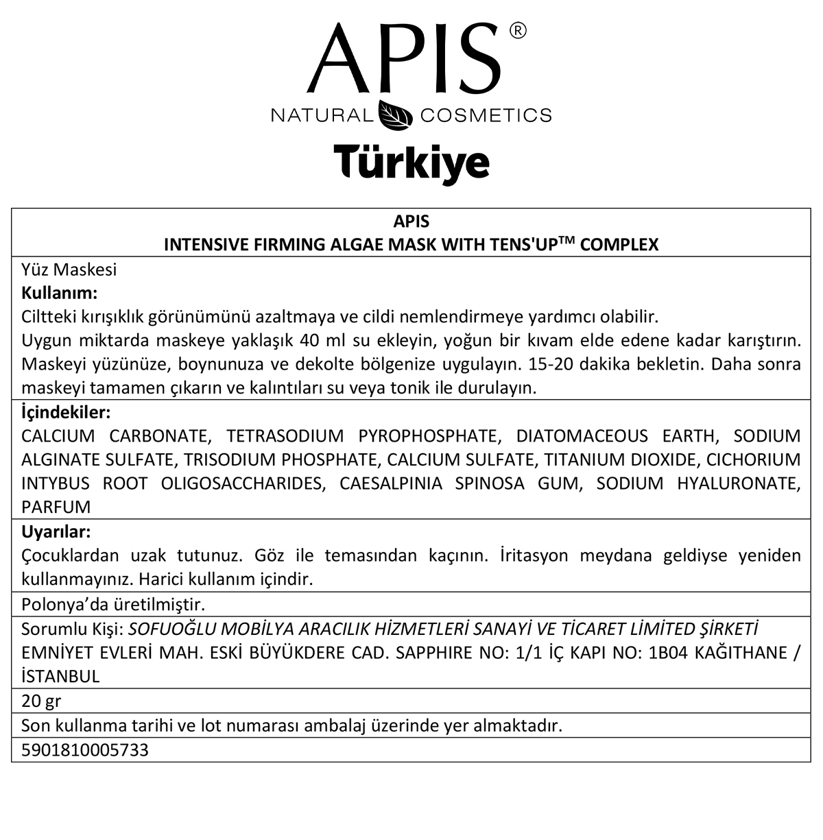 Apis Natural Cosmetics Ekspres Lifting - Alg Maskesi - 3 Adet - 20Gr