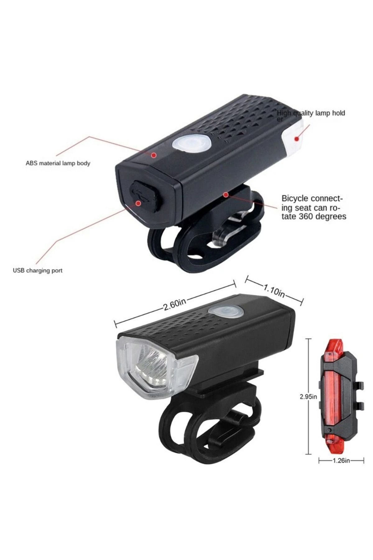 1 Company Eldrive Su Geçirmez Usb Şarj Led Bisiklet Scooter Ön Far Arka İşik Lambasi İşik Seti Bisiklet Far