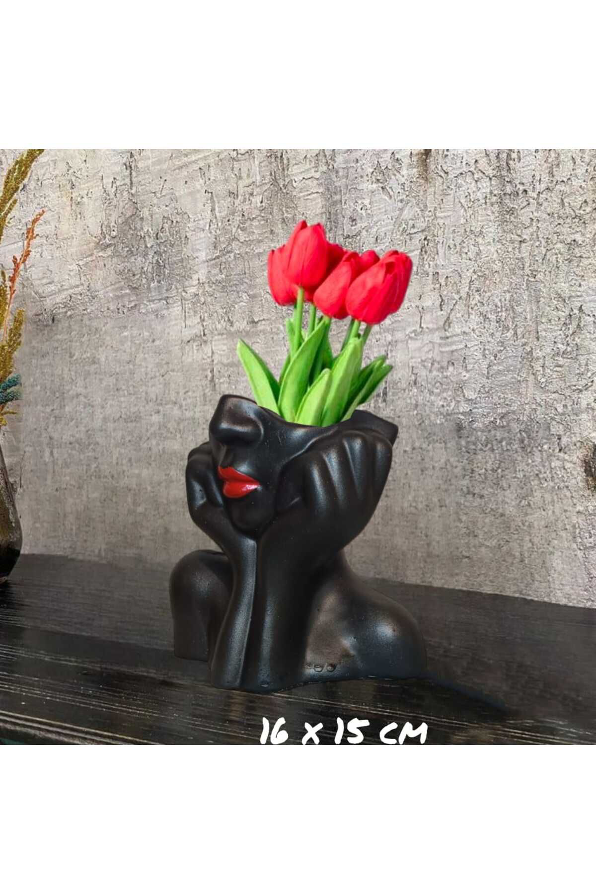 Dodemert Home Eli Yüzünde Kirmizi Siyah Kiz Polyester Saksi & Vazo