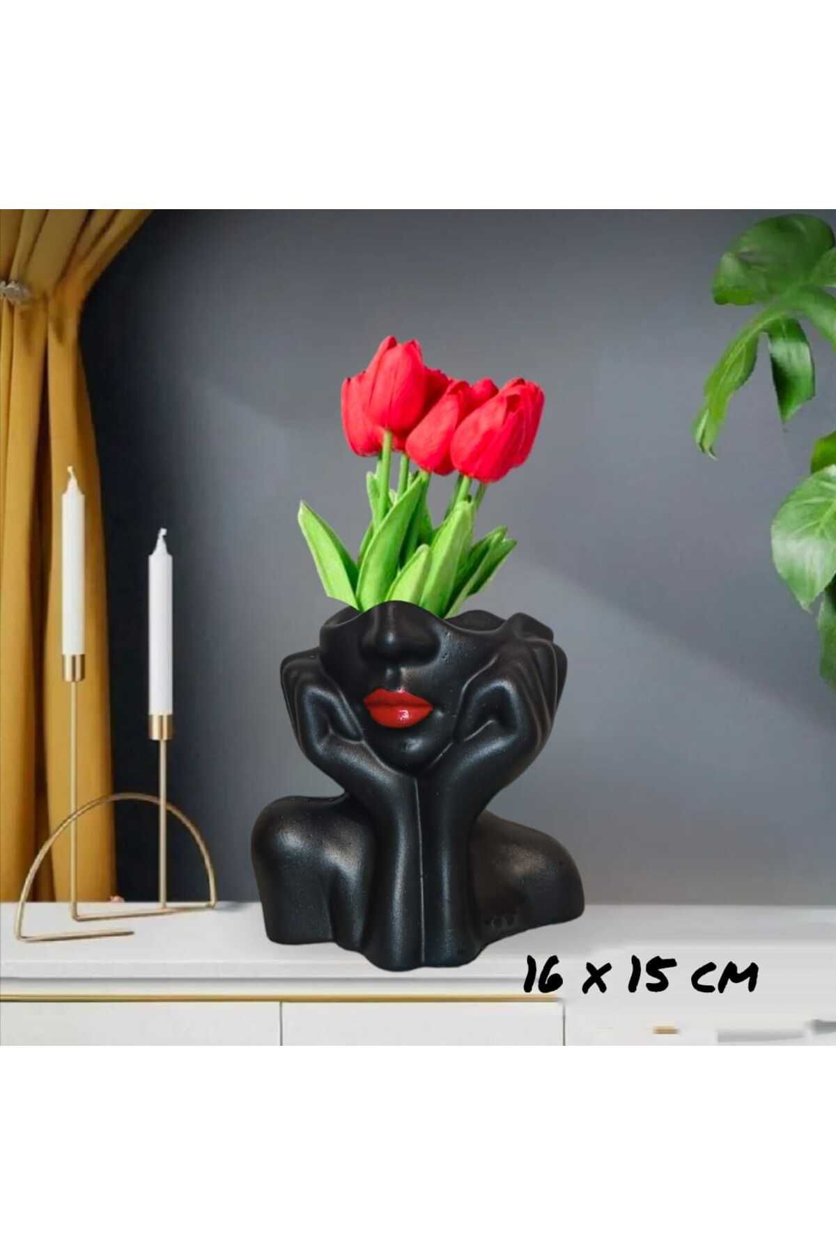 Dodemert Home Eli Yüzünde Kirmizi Siyah Kiz Polyester Saksi & Vazo