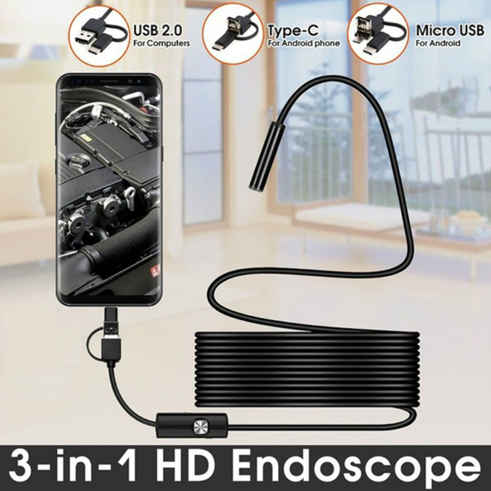 Evimdeyokyok Endoskop 3 İn 1 Yilan Kamera Usb Micro Usb Type-C 5M Sert Kablo T