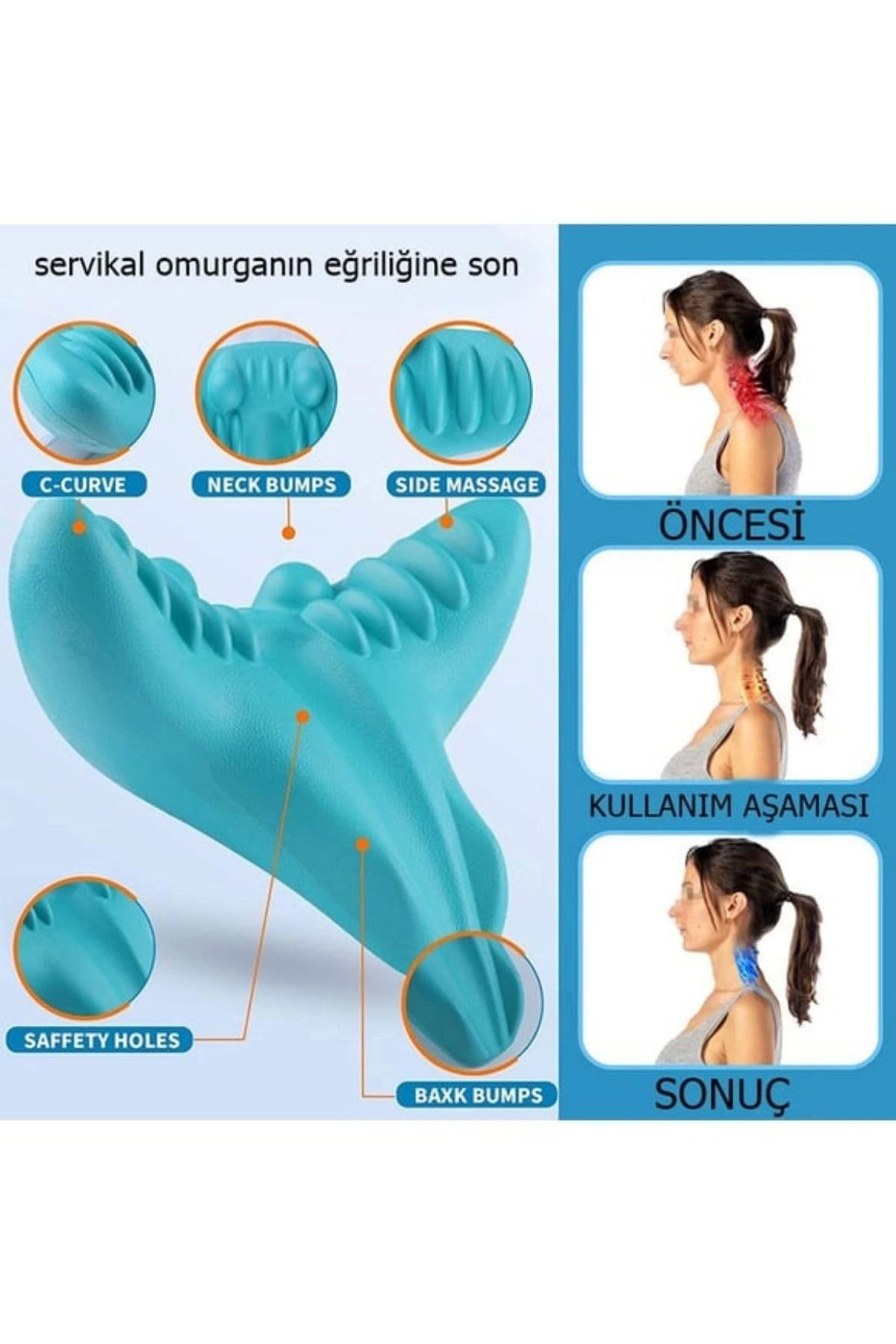 Yusuftex Ergonomik Boyun Masaji Yastiği – Servikal Traksiyon Destekli, Omu