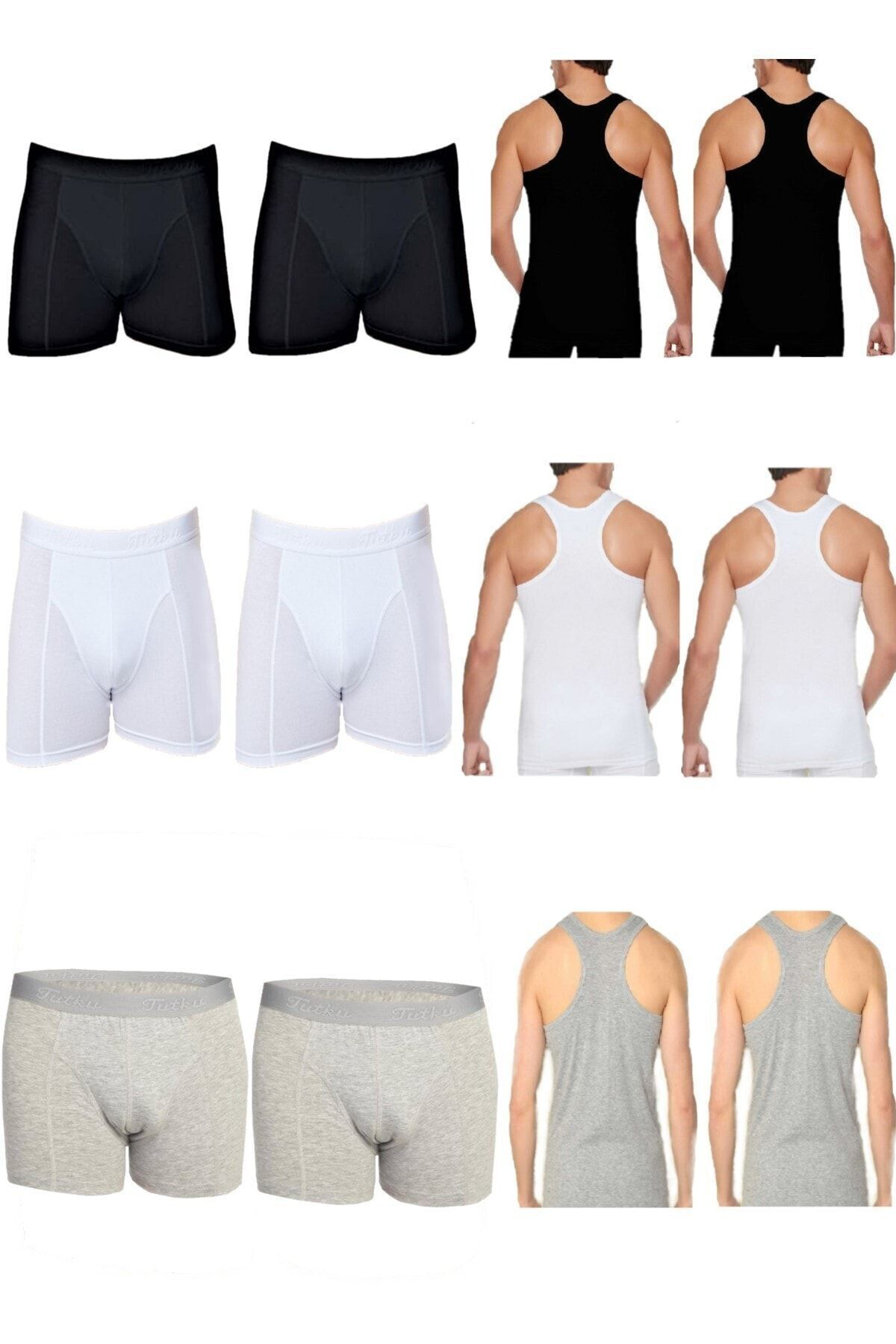 Tutku Erkek 6 Adet Sporcu Atlet 6 Adet Elastan Boxer - 12Li Paket