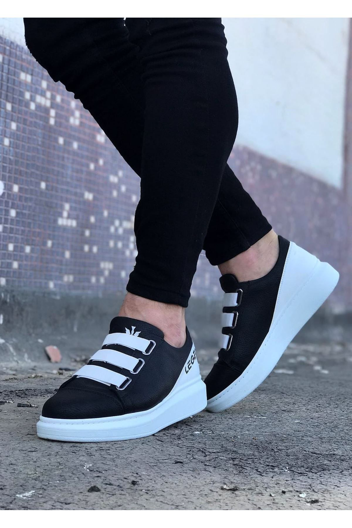 K&A Erkek Casual Ayakkabi Kalin Taban Siyah Beyaz Renk