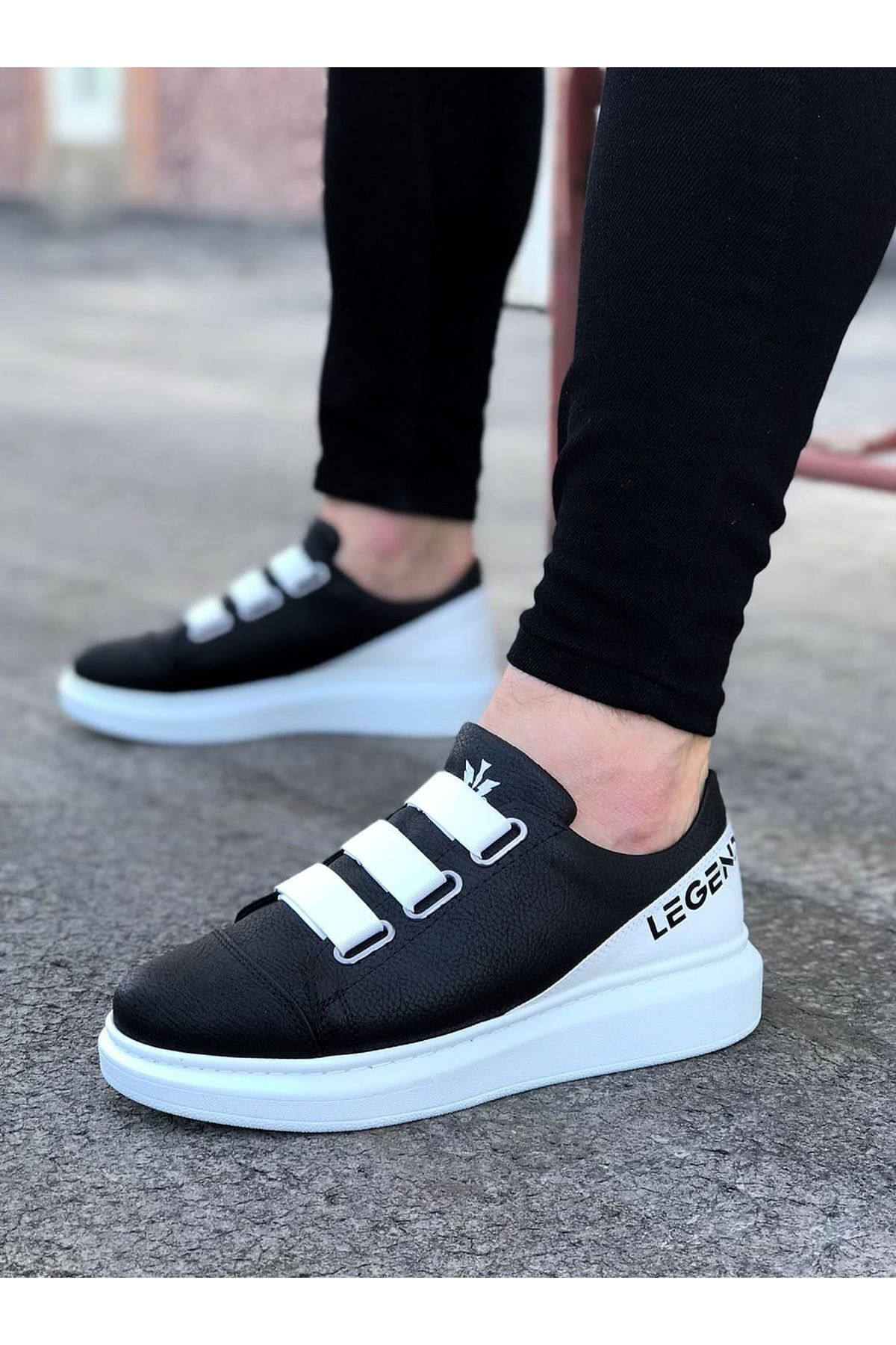 K&A Erkek Casual Ayakkabi Kalin Taban Siyah Beyaz Renk
