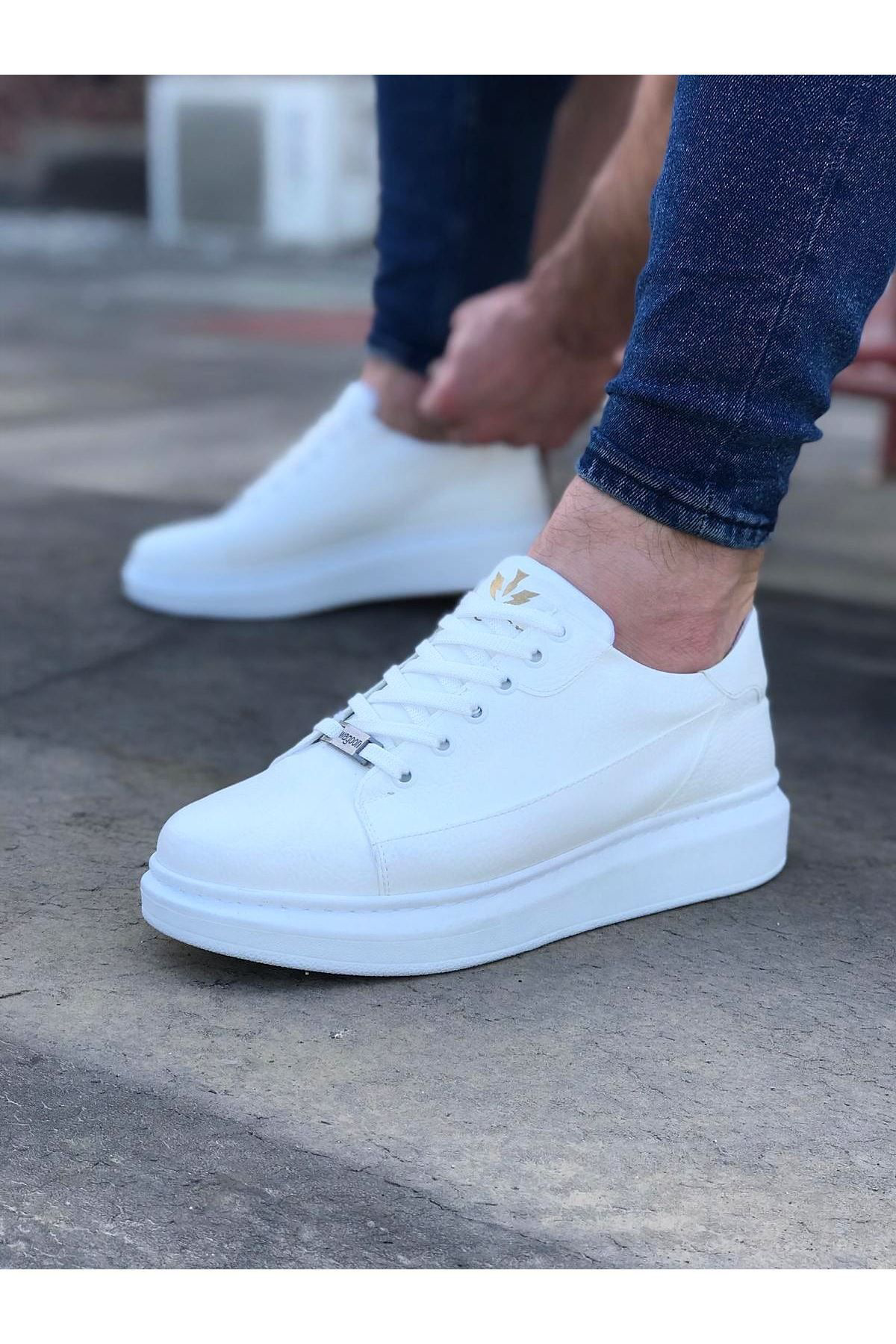 K&A Erkek Casual Bağcikli Kalin Taban Ayakkabi Beyaz Renk
