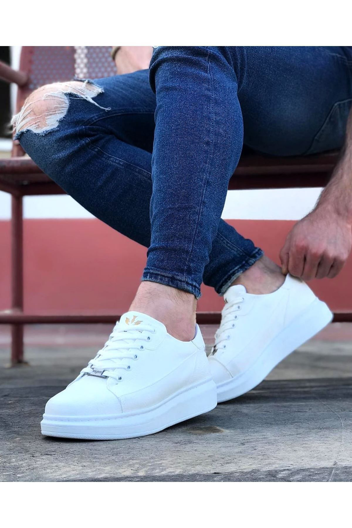 K&A Erkek Casual Bağcikli Kalin Taban Ayakkabi Beyaz Renk