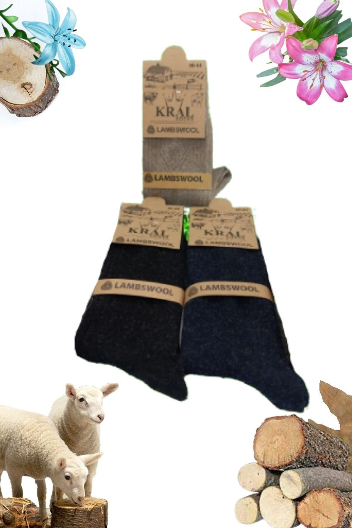 Kral Socks Erkek Çorabi Lambswoll (3 Adet) Termal Özellikli Kalin Uzun Çorap