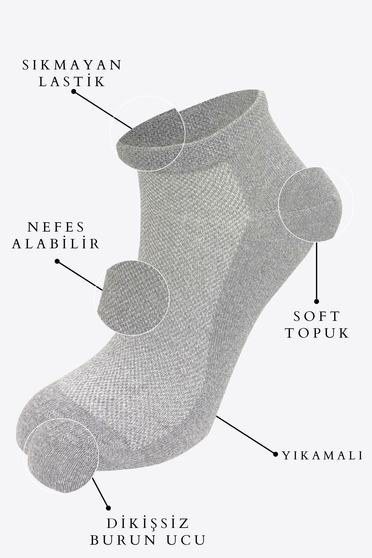Kral Socks Erkek Çorap Pamuklu Extra Konforlu Ve Yumuşak File Vedili 5 Çift 