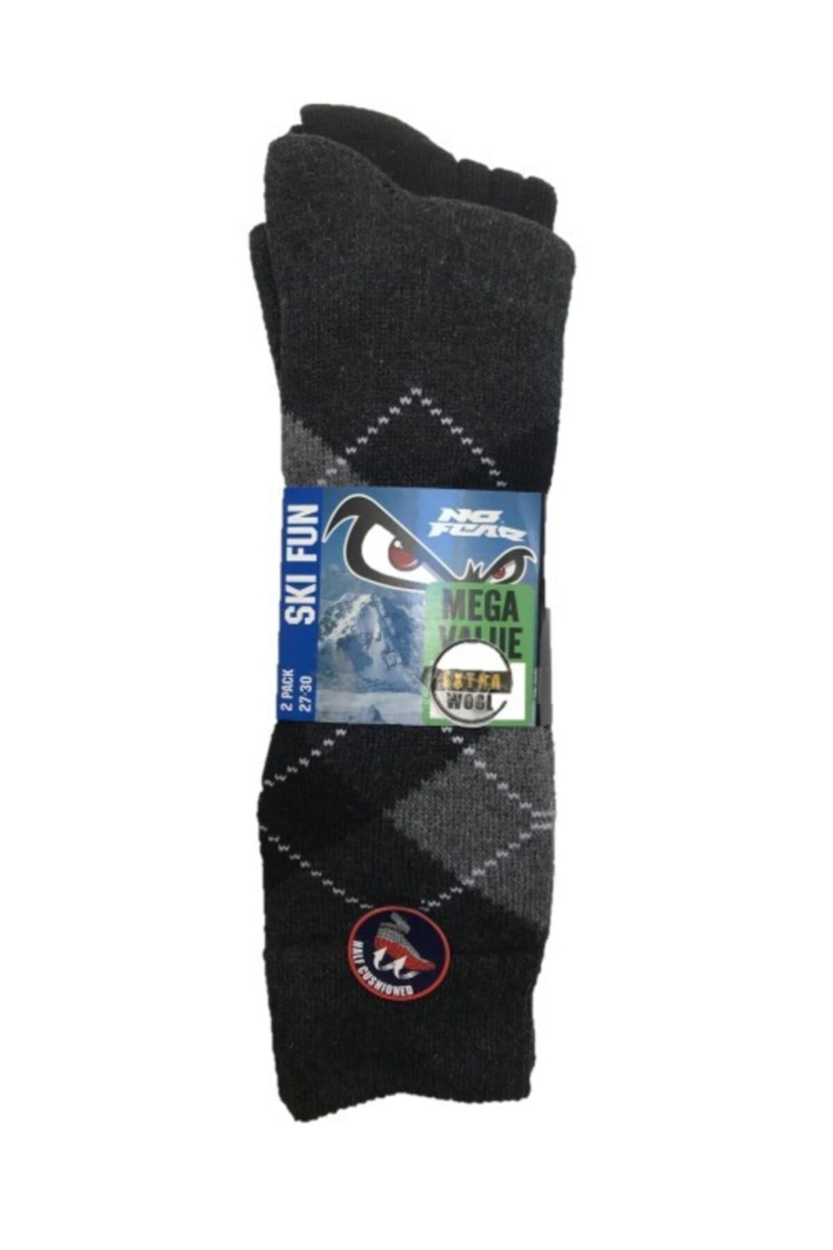 No Fear Erkek Füme Kişlik Yün Uzun Kayak Çorabi 2Li Paket