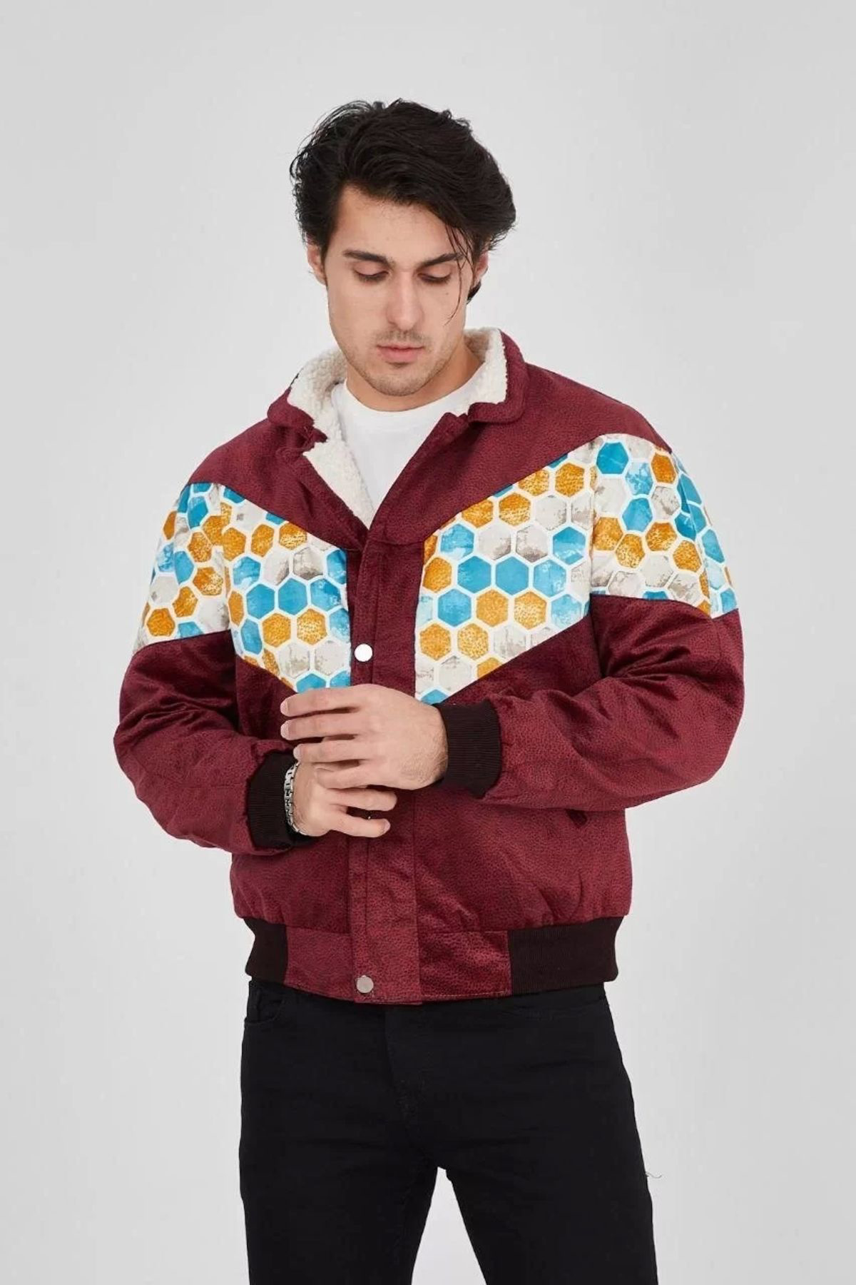 Beste Gürel Erkek İçi Astarli İçten Yaka Kismi Peluşlu Beyaz Şeritli Vintage 