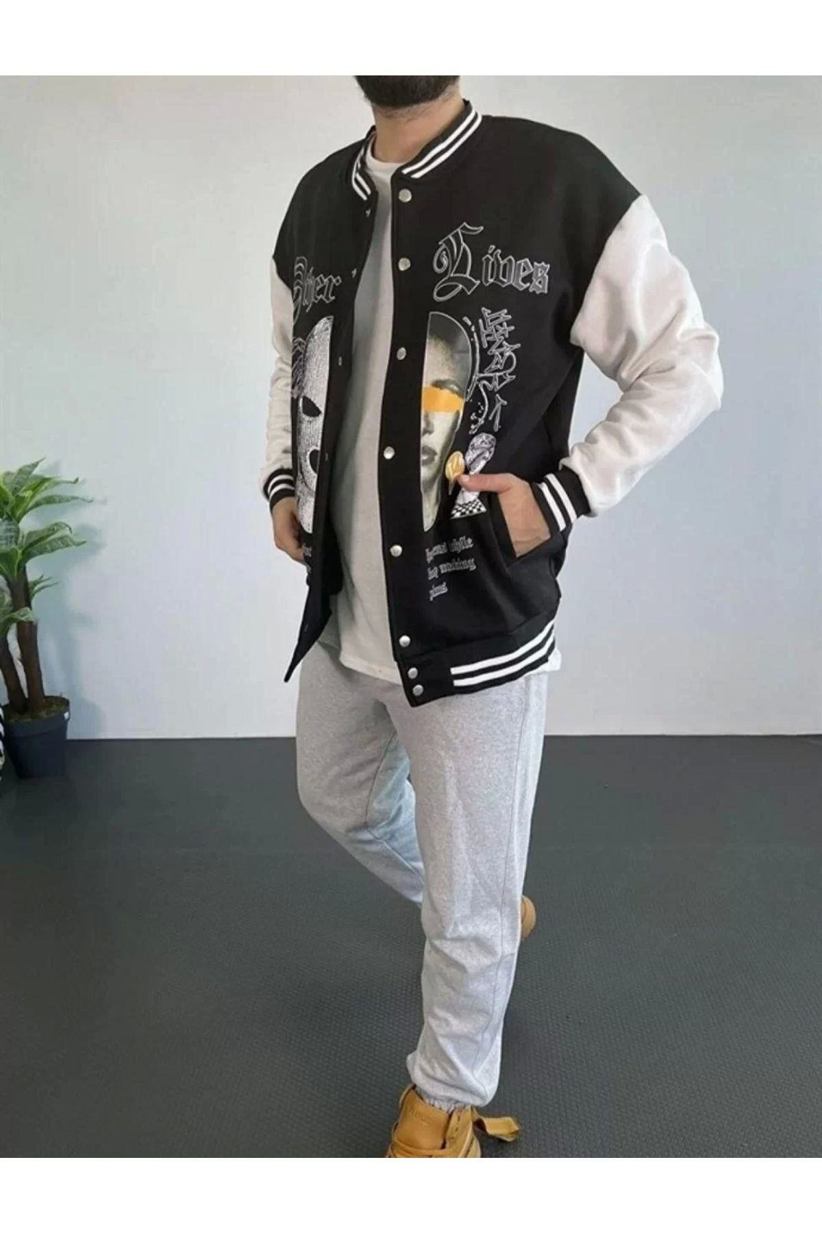 Beste Gürel Erkek Oversize Kolej Ceket - Siyah