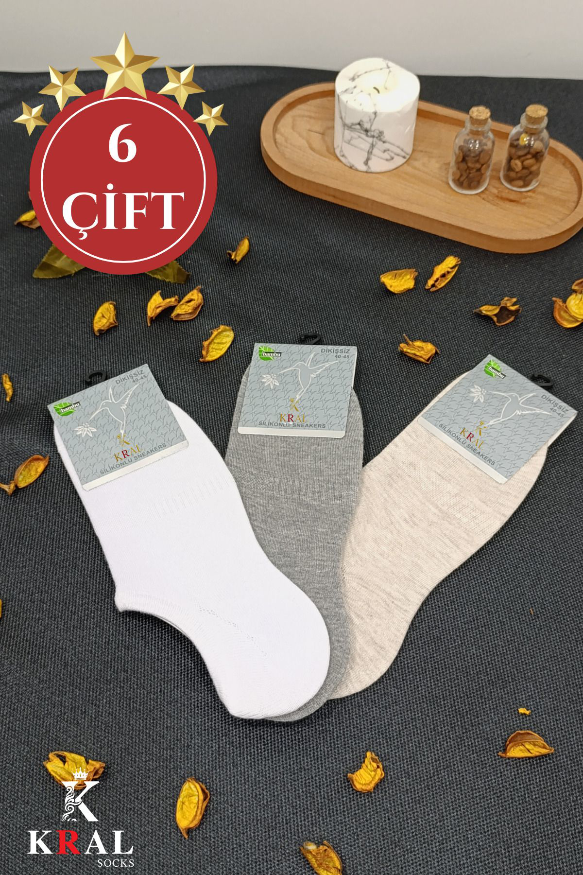 Kral Socks Erkek Snikers (6 Çift) Pamuklu Dikişsiz Hassas Dokuma Terletmez B