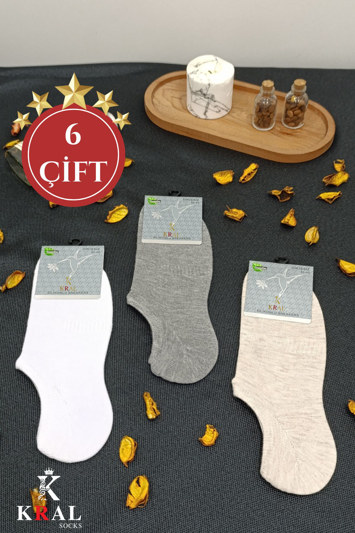 Kral Socks Erkek Snikers (6 Çift) Pamuklu Dikişsiz Hassas Dokuma Terletmez B