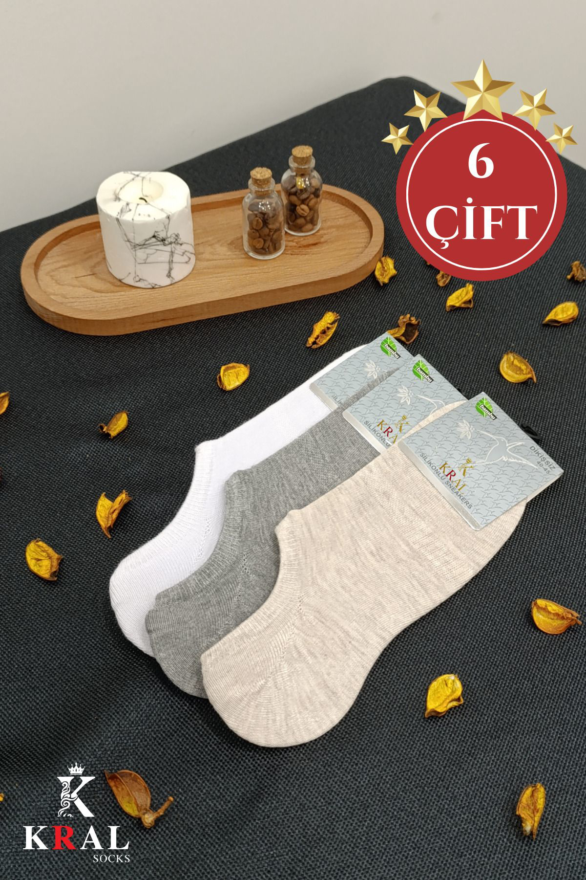 Kral Socks Erkek Snikers (6 Çift) Pamuklu Dikişsiz Hassas Dokuma Terletmez B
