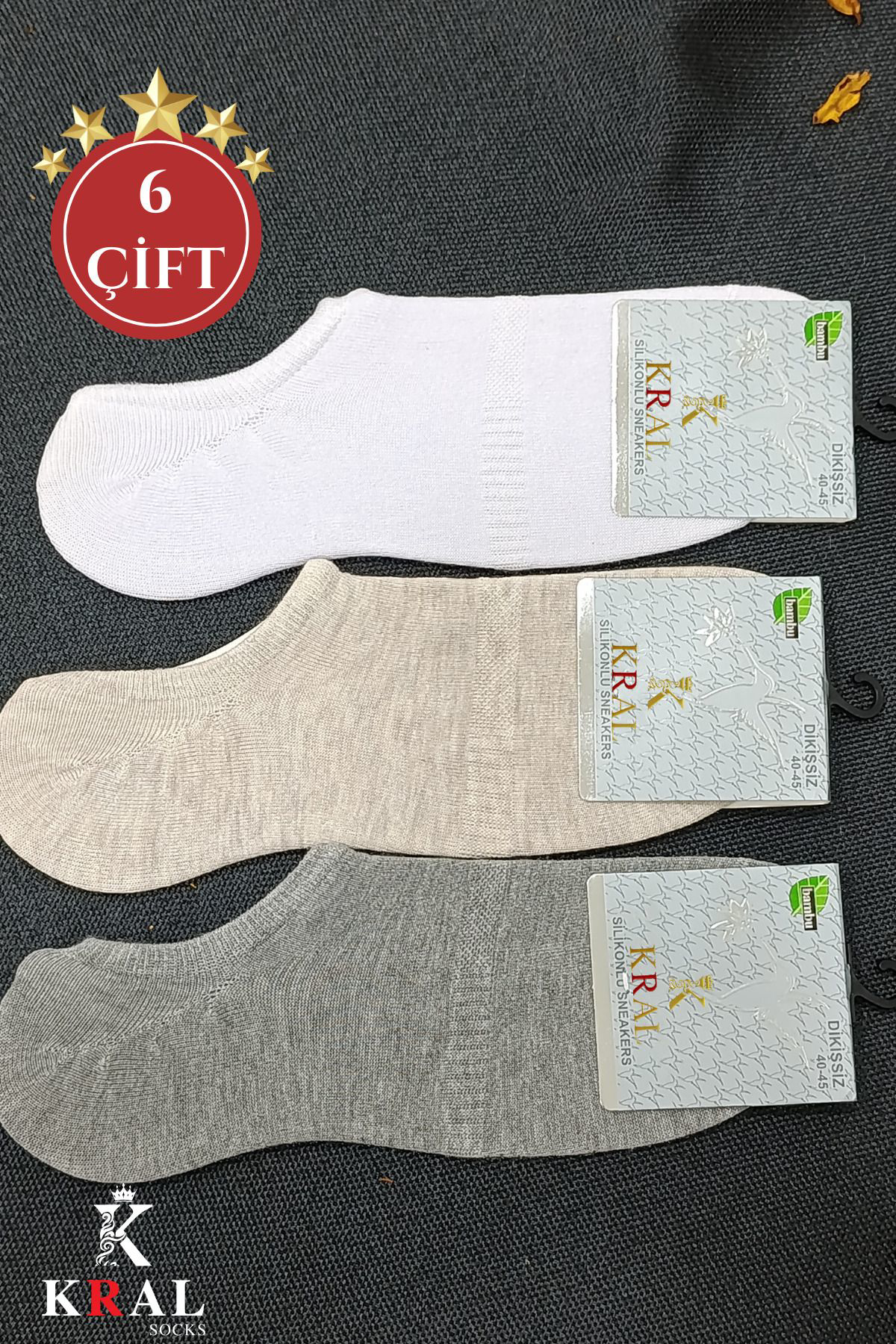 Kral Socks Erkek Snikers (6 Çift) Pamuklu Dikişsiz Hassas Dokuma Terletmez B