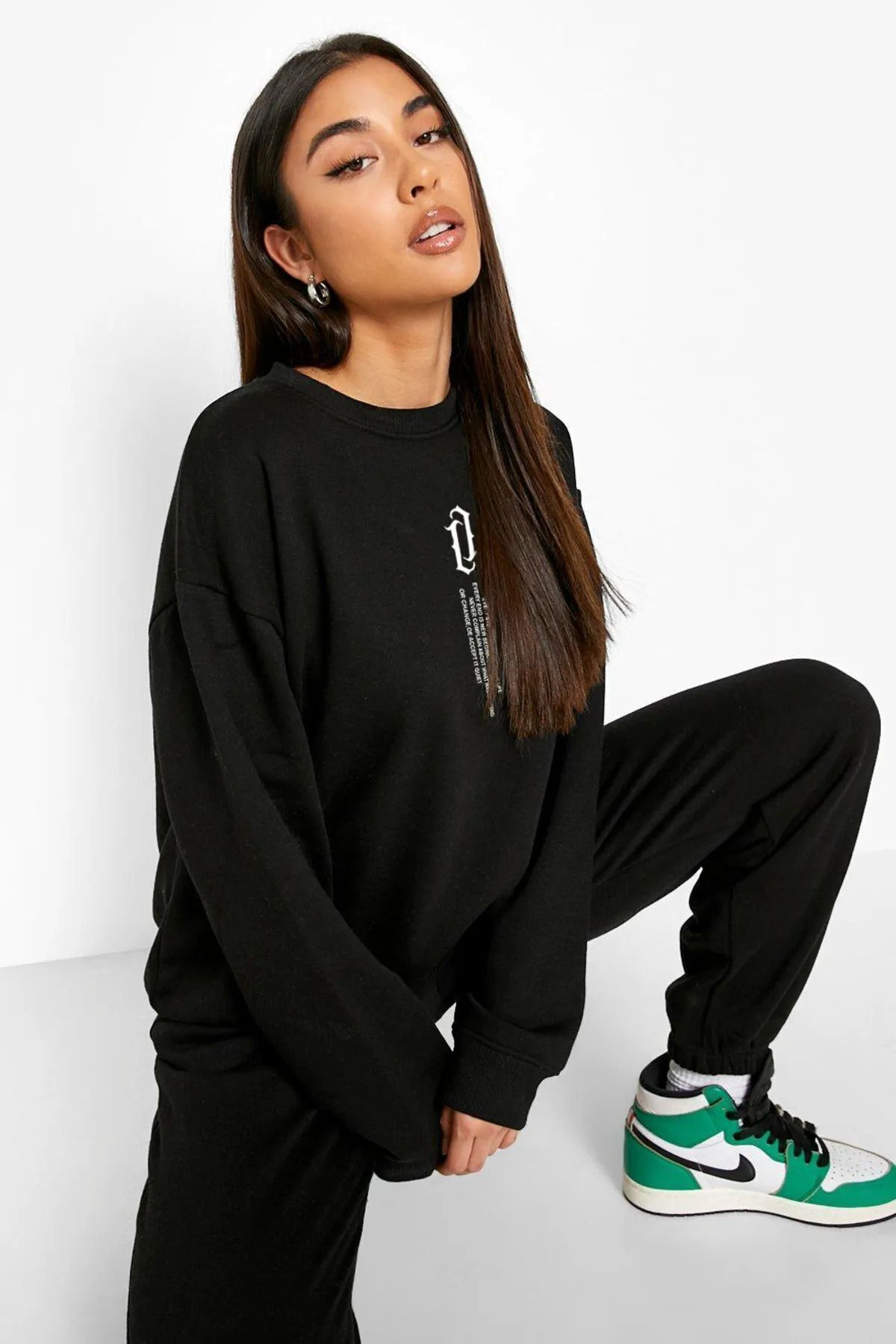 Fame Kitchen Eşofman Takimi Sweatshirt Jogger - Baskili Oversize 3 İplik Şardo