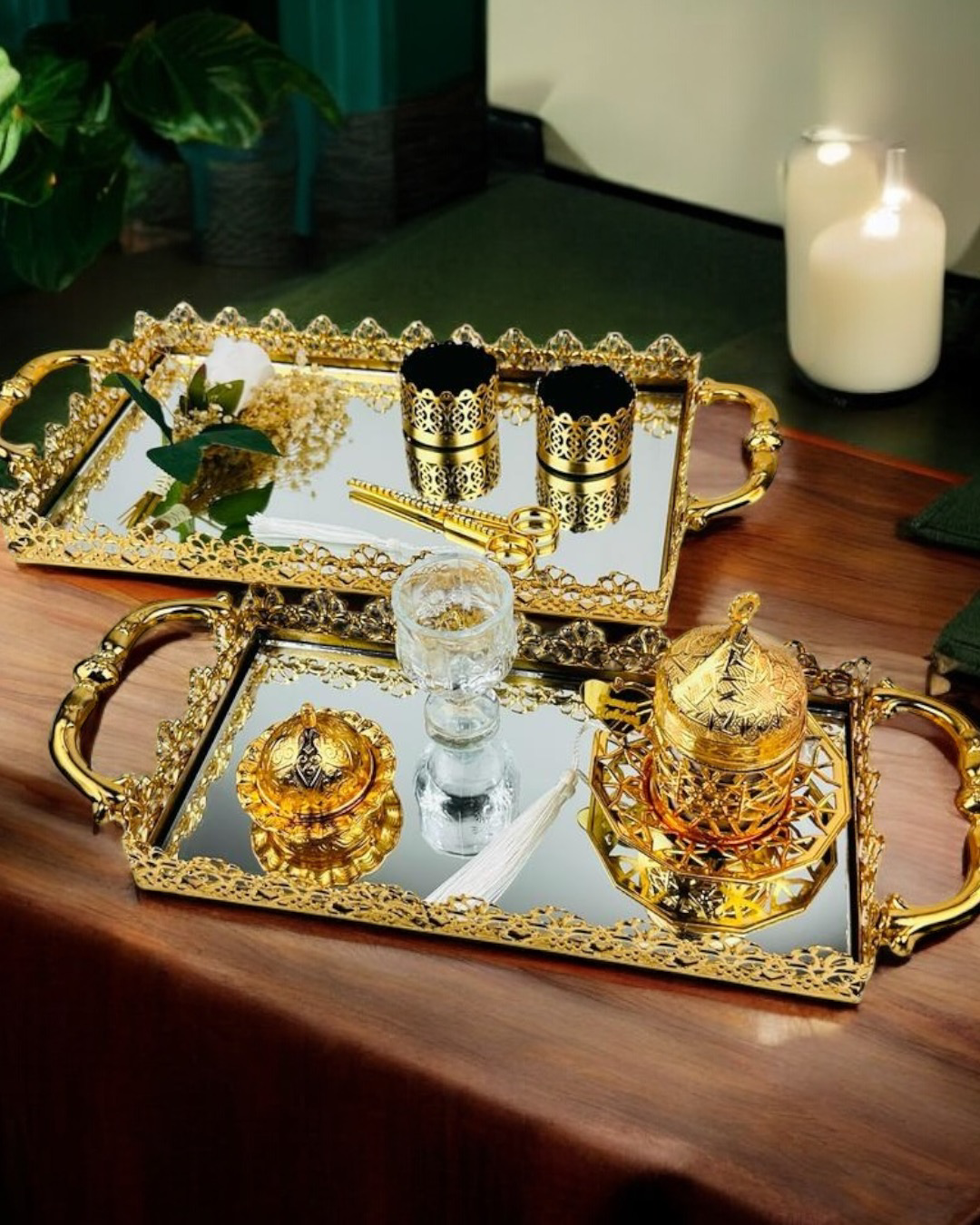 Cyzhome Eternal Gold Söz Nişan Tepsisi Ve Damat Kahve Tepsisi