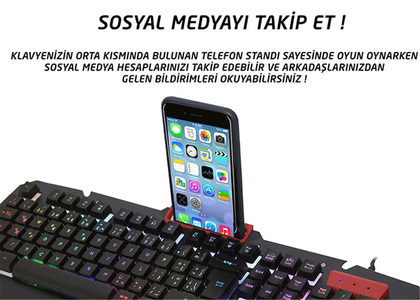Everest KB-R800 METAFOR USB Gökkuşağı Aydınlatmalı Q Metal Yüzey