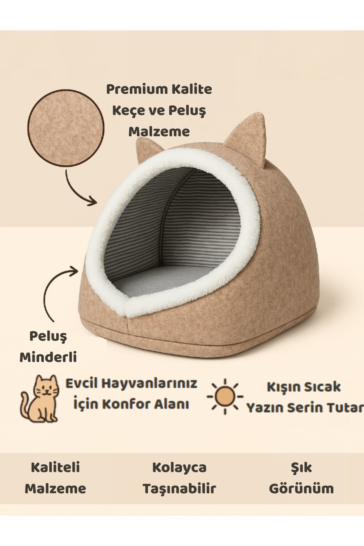 Beylini Evi Köpek Evi Evcil Hayvan Yataği Katlanabilir Keçe Yuva Kulübe D