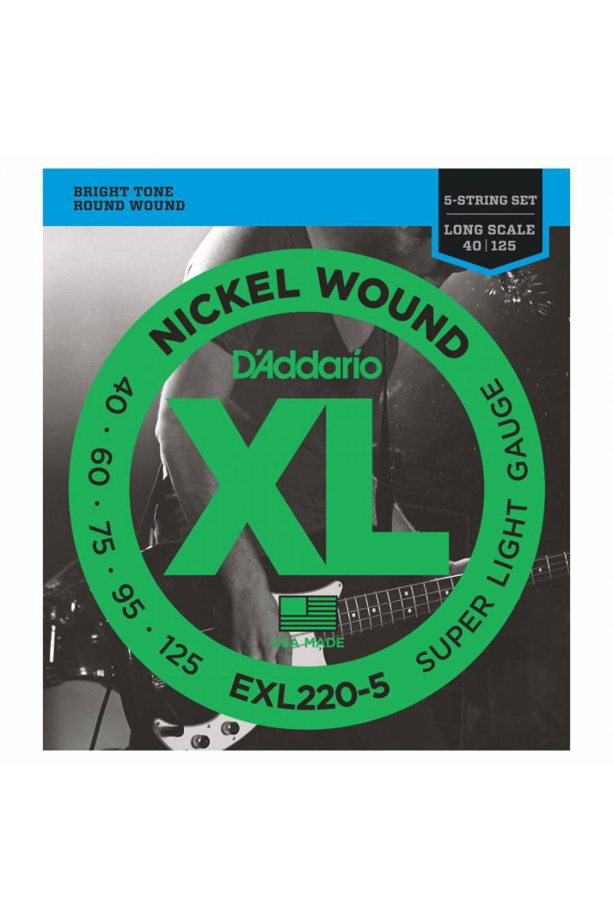 Daddario Exl220-5 Bas Gitar Tel Seti, 5 Telli, Xl, 40-125, Long Scal