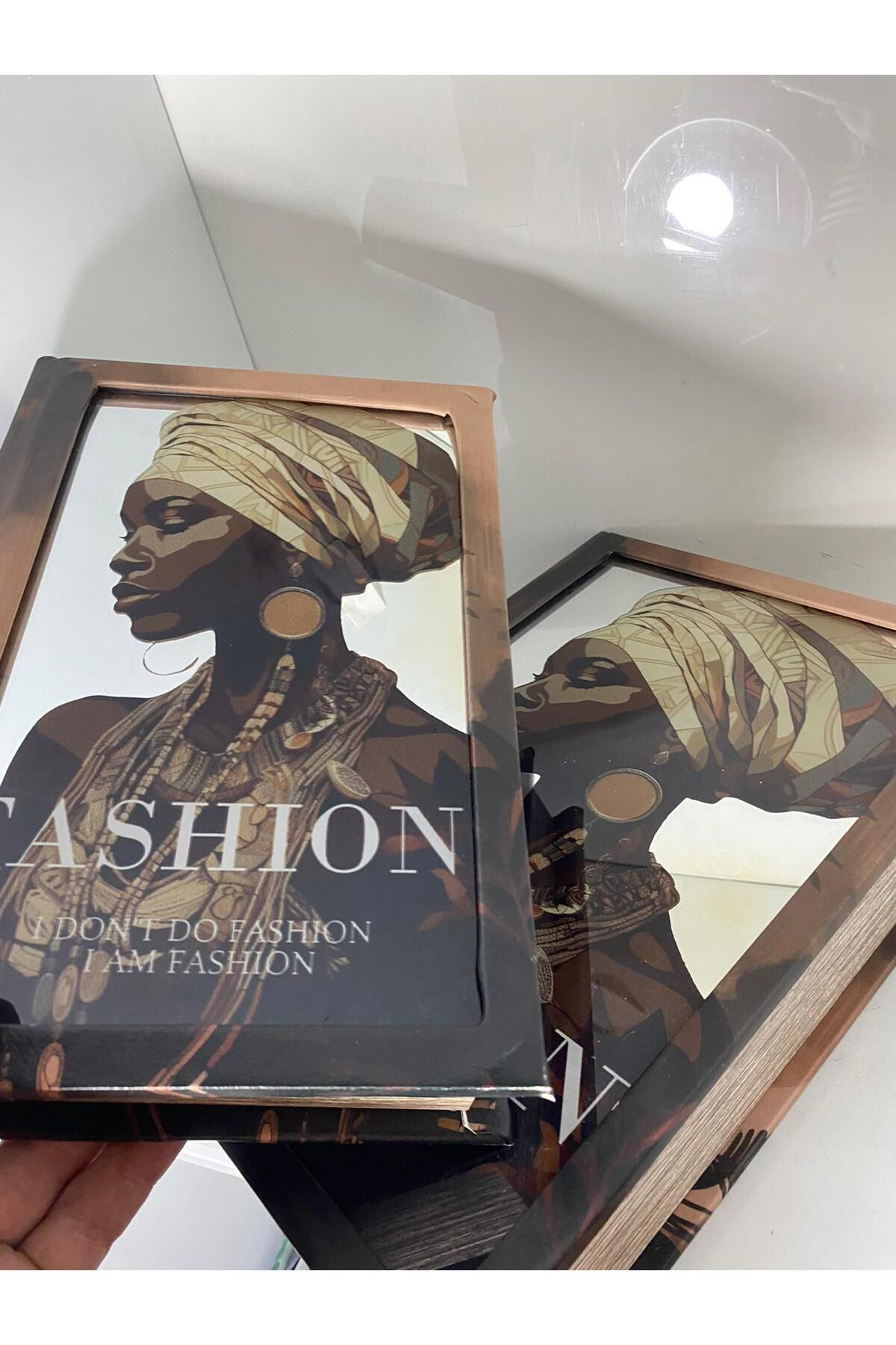 Elif Aksesuar Fashion Afrikali Kadin Ahşap Aynali 2 Li Dekoratif Kitap Kutu