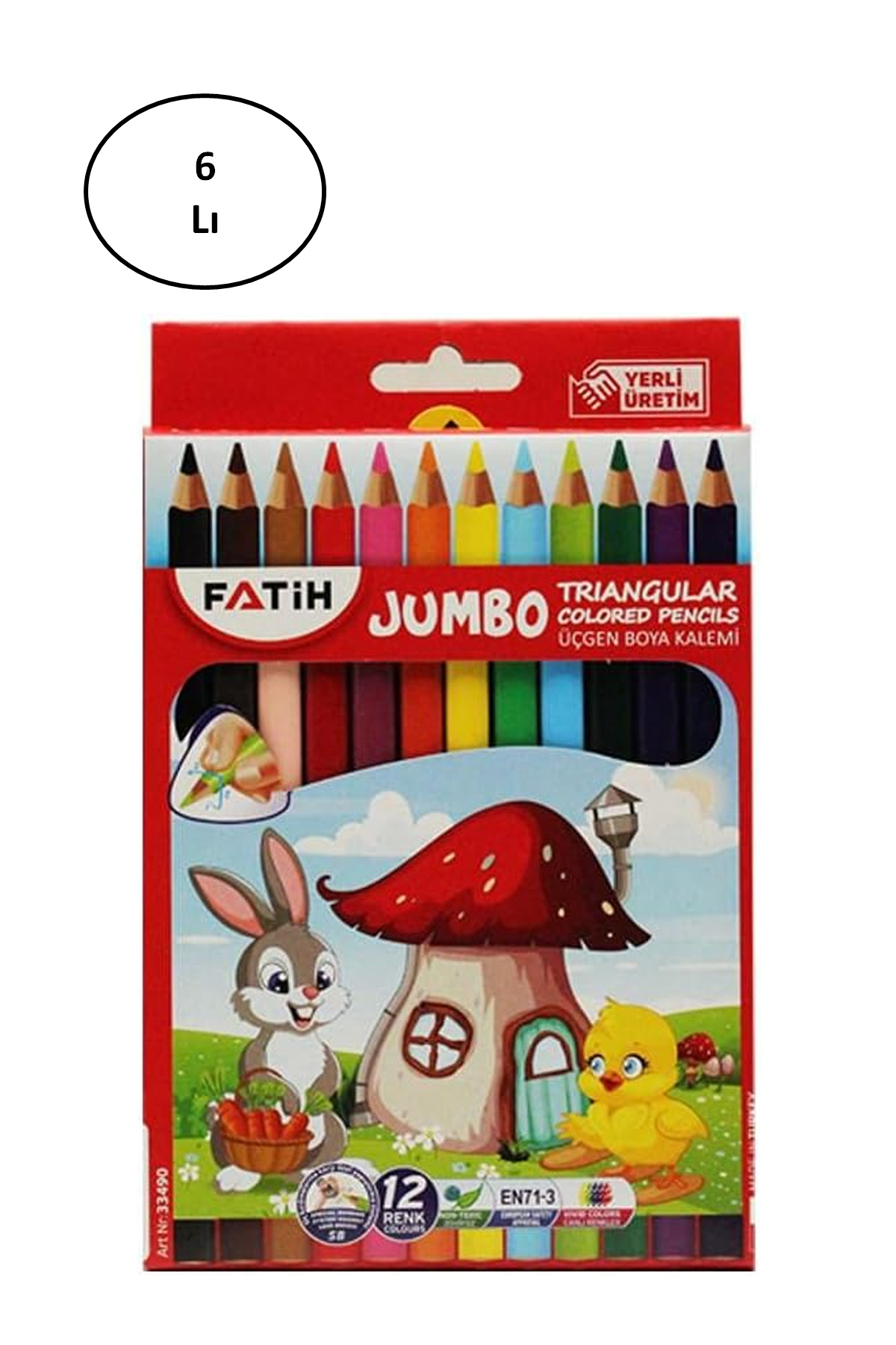 Just Cheap Store Fatih Jumbo Üçgen Triangular Kuruboya Kalemi 12 Renk 6'Li