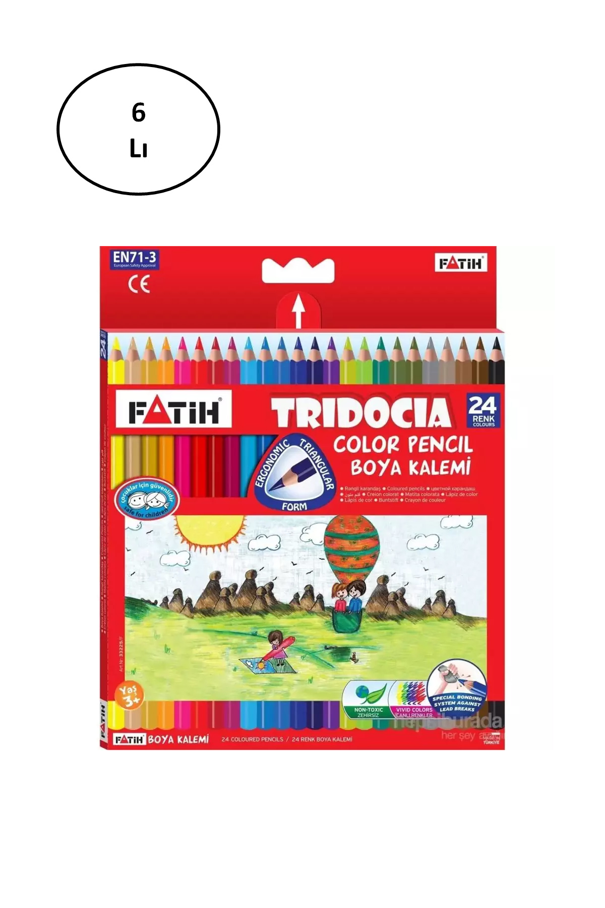 Just Cheap Store Fatih Üçgen Kuru Boya Kalemi 24 Renk Tam Boy Tridocia 6'Li