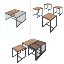 Sivas Gözde Mobilya Ferforje Ahşap Tarz 4 Zigonlu Orta Sehpa 90X90x44cm