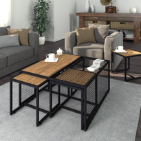 Sivas Gözde Mobilya Ferforje Ahşap Tarz 4 Zigonlu Orta Sehpa 90X90x44cm