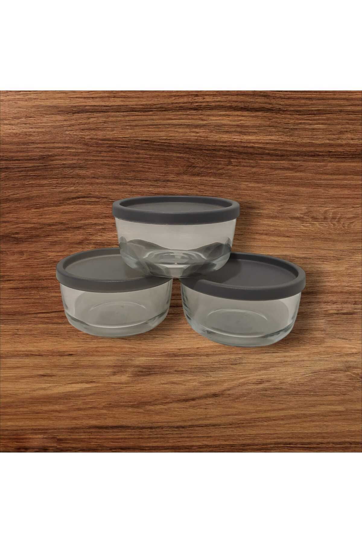 Lav Feyzade Round Saklama Kabi (380 Cc X 3 Adet) Antrasit Kapakli