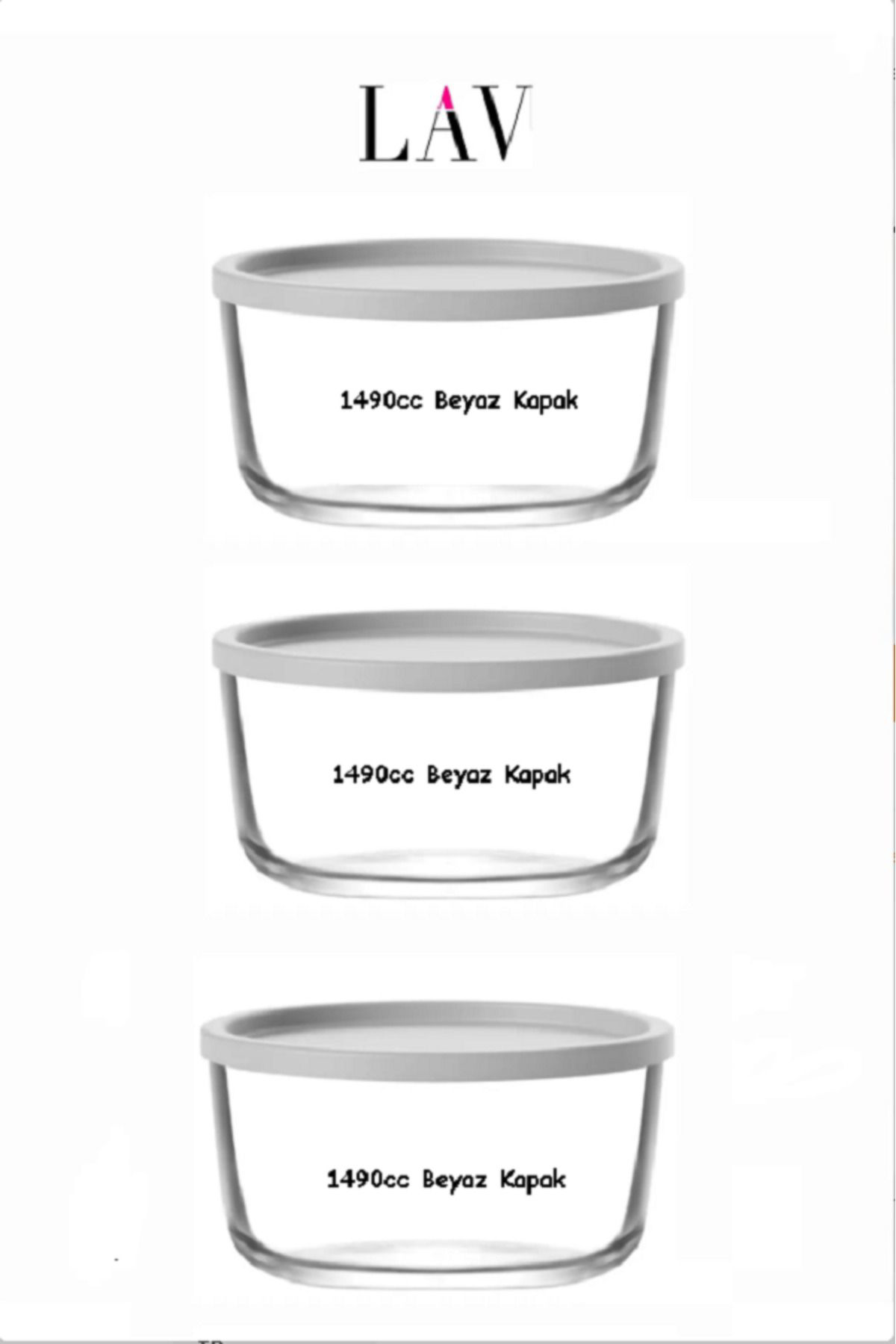 Lav Feyzade Round Saklama Kabi (1490 Cc X 3 Adet) Beyaz Kapakli