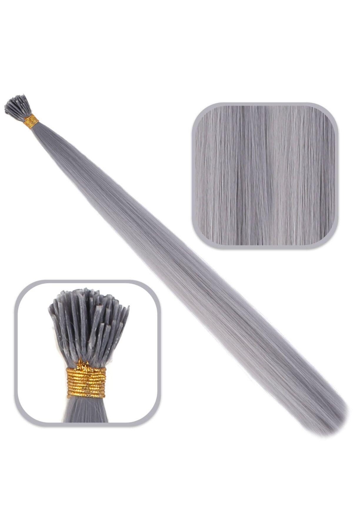 Bilfold Fiber Sentetik Boncuk Kaynaklik Renkli Saç / Koyu Gri / 100 Adet