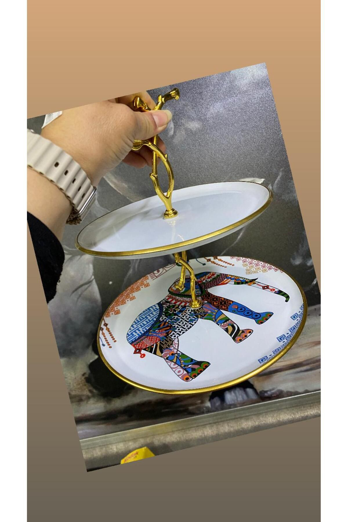 Elif Aksesuar Filli Katli Etnik Desen Sunum Tabaği