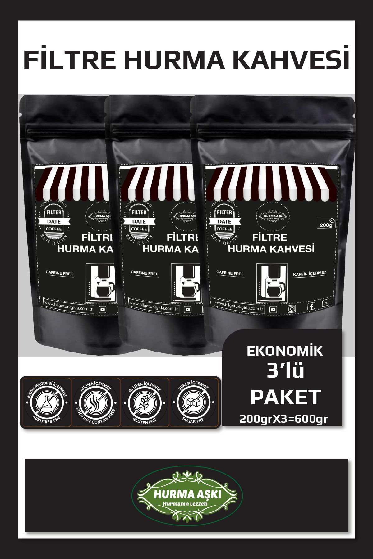 Hurma Aşki Filtre Hurma Kahvesi 200Grx3=600Gr