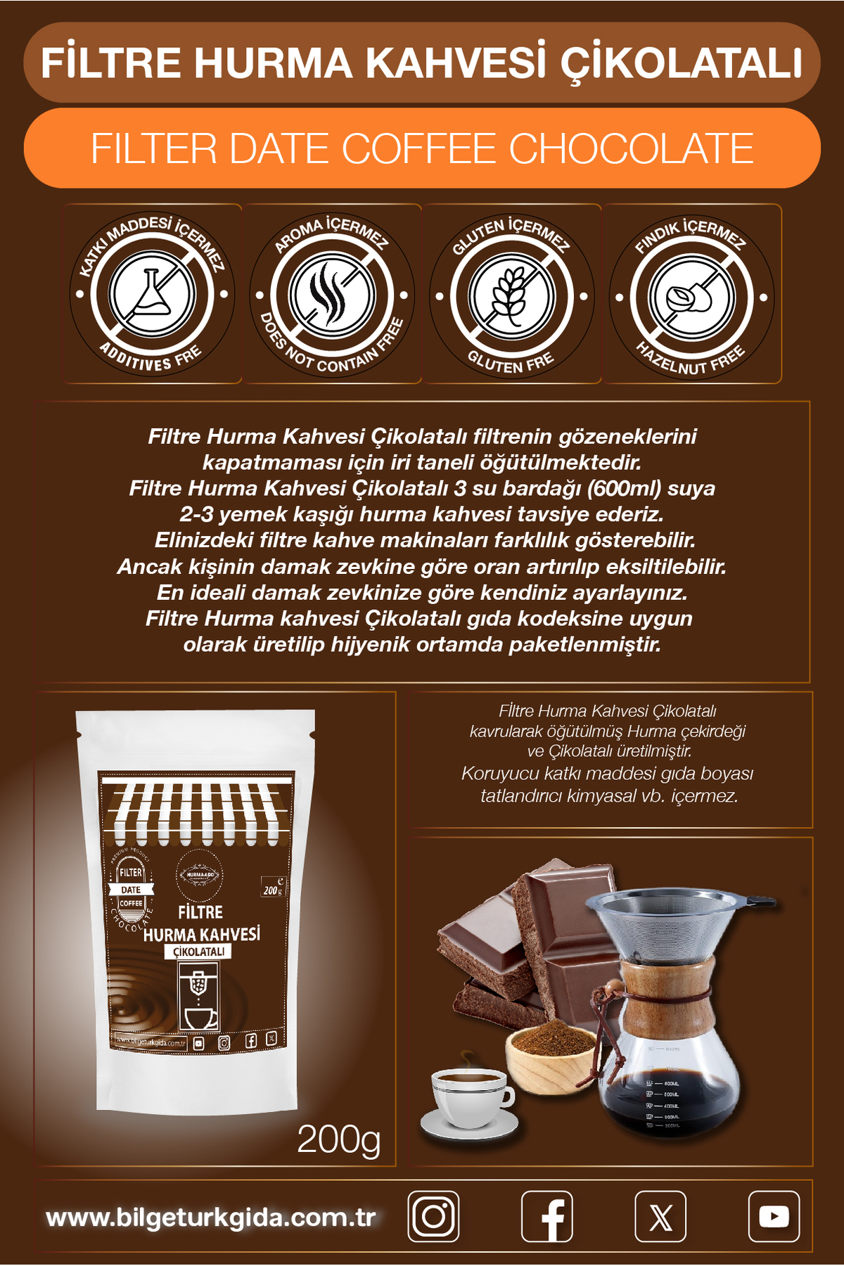 Hurma Aşki Filtre Hurma Kahvesi Çikolatali 200Grx3=600Gr