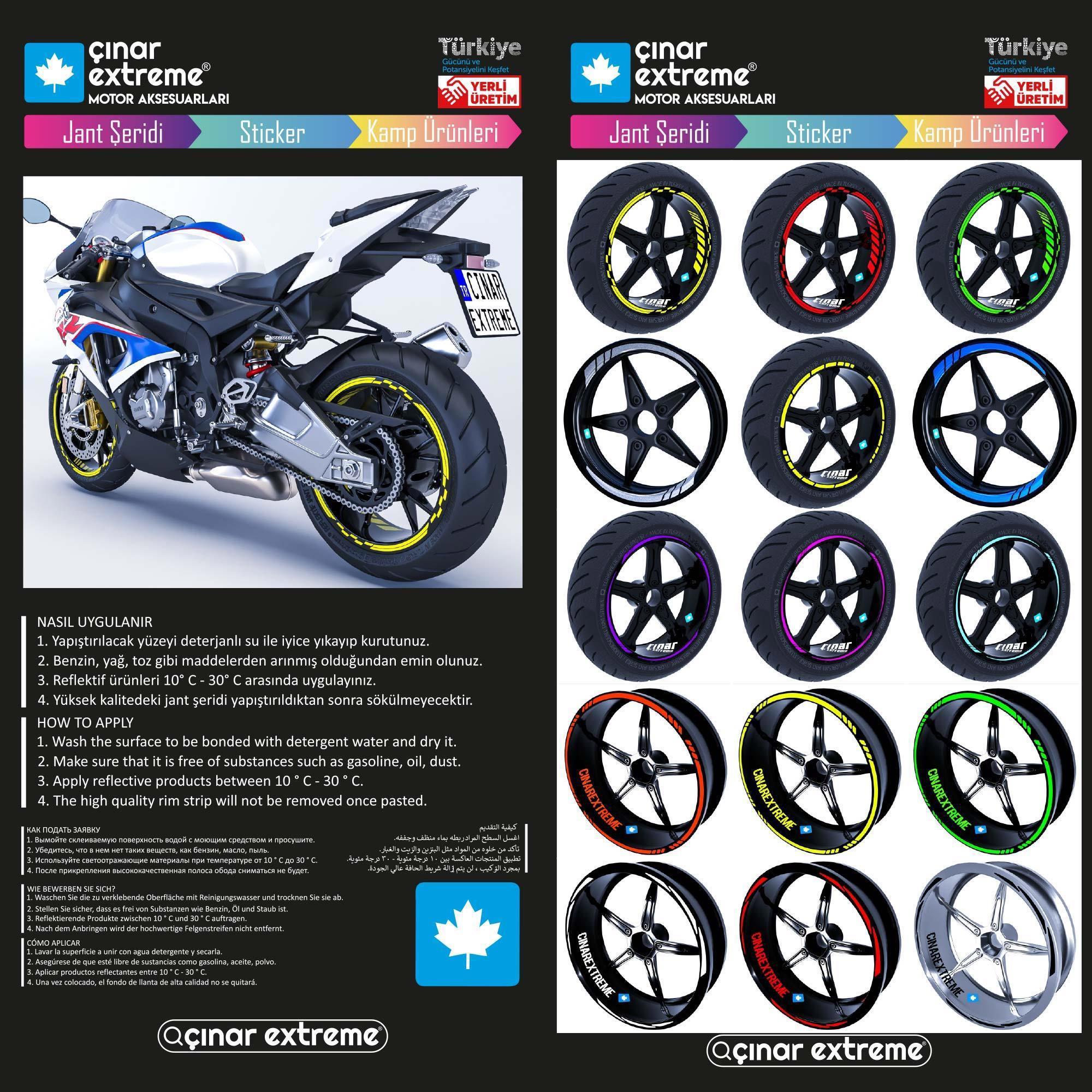 Çinar Extreme Floresan Sari Double Stripe Jant Şeridi Sticker  