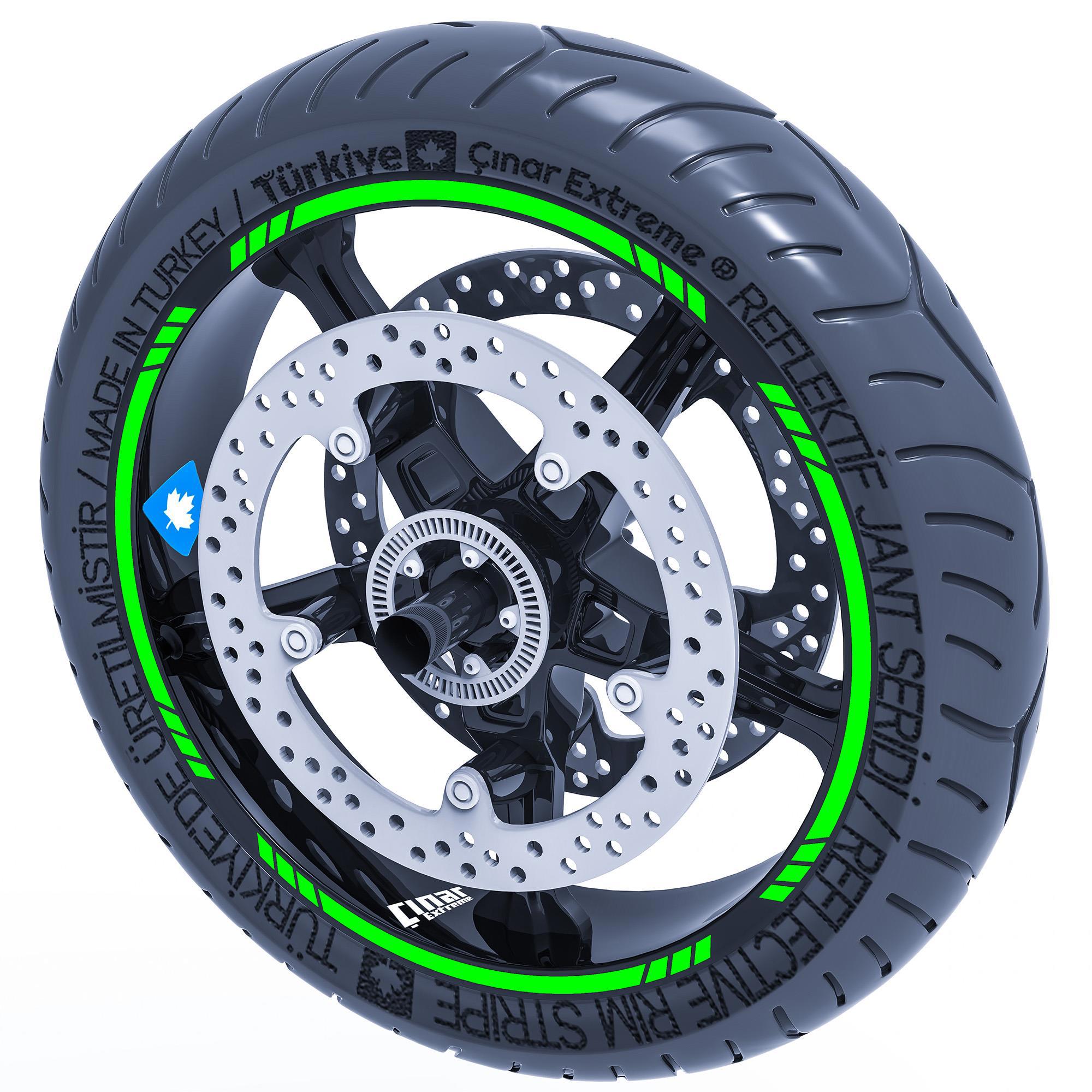 Çinar Extreme Floresan Yeşil 4 Parçali Kesikli Jant Şeridi Sticker Çinar Extrem