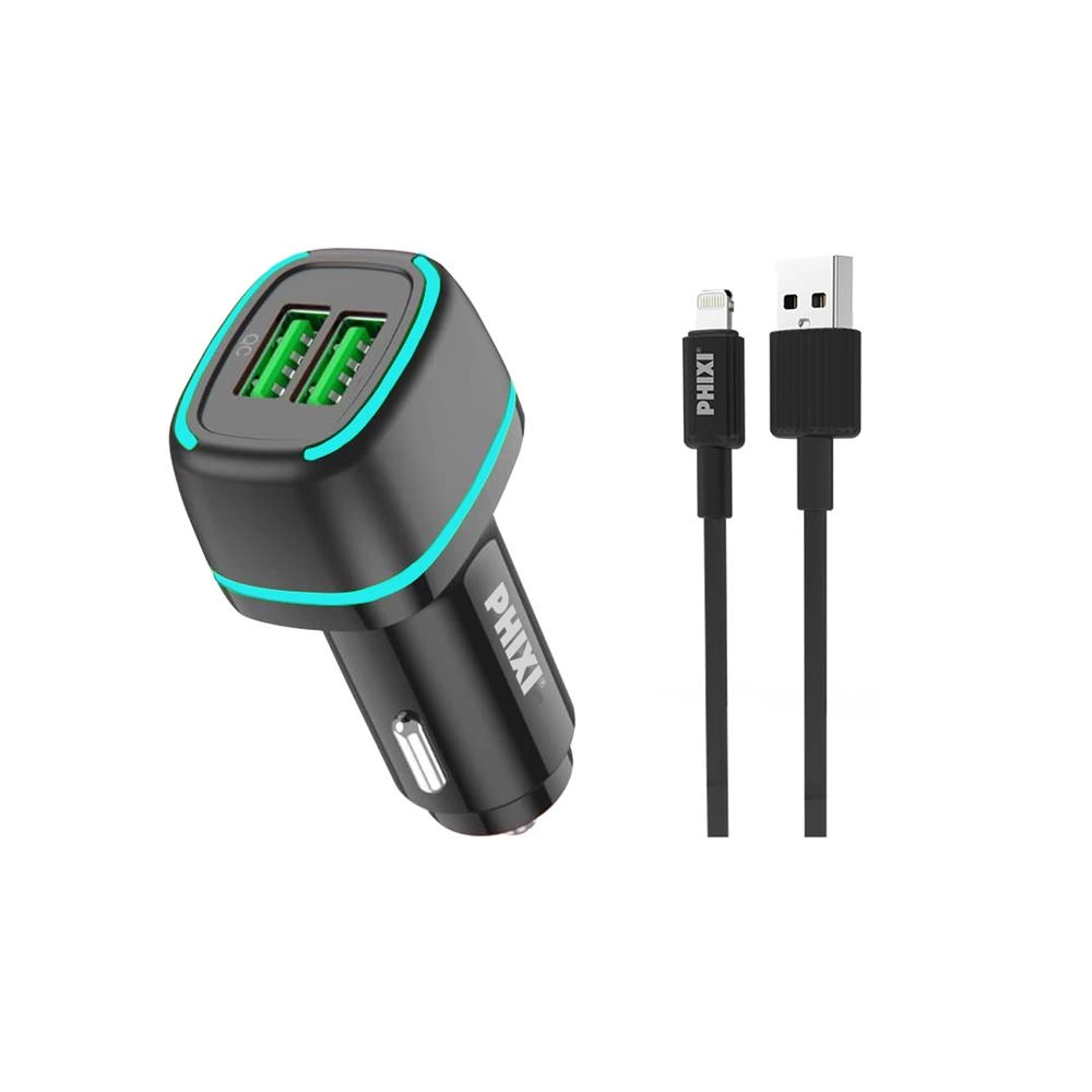 Byntr Force Qcc571l Çift Çikişli Fast Lightning Usb Kablolu Araç Şarj C