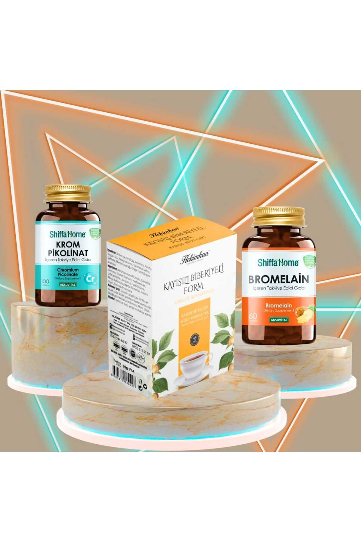 Çare Burada Form Set Krom Pikolinat + Kayisili Biberiyeli Çay+ Bromelain