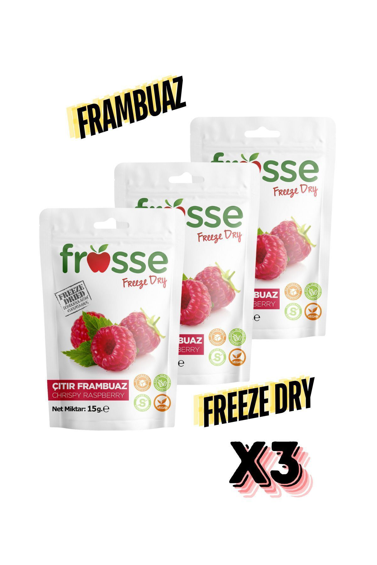 Frosse Frambuaz Kitiri Freeze Dried Dondurarak Kurutulmuş 3'Lü Ahududu C