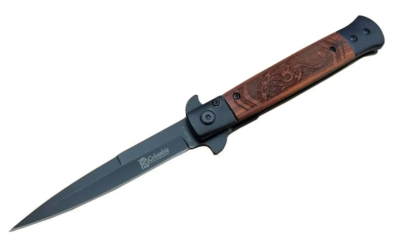 Just Cheap Store Fs 902 Siyah Kamp Çaki 23Cm- Yari Otomatik, Ejderha Motifli Ahşap